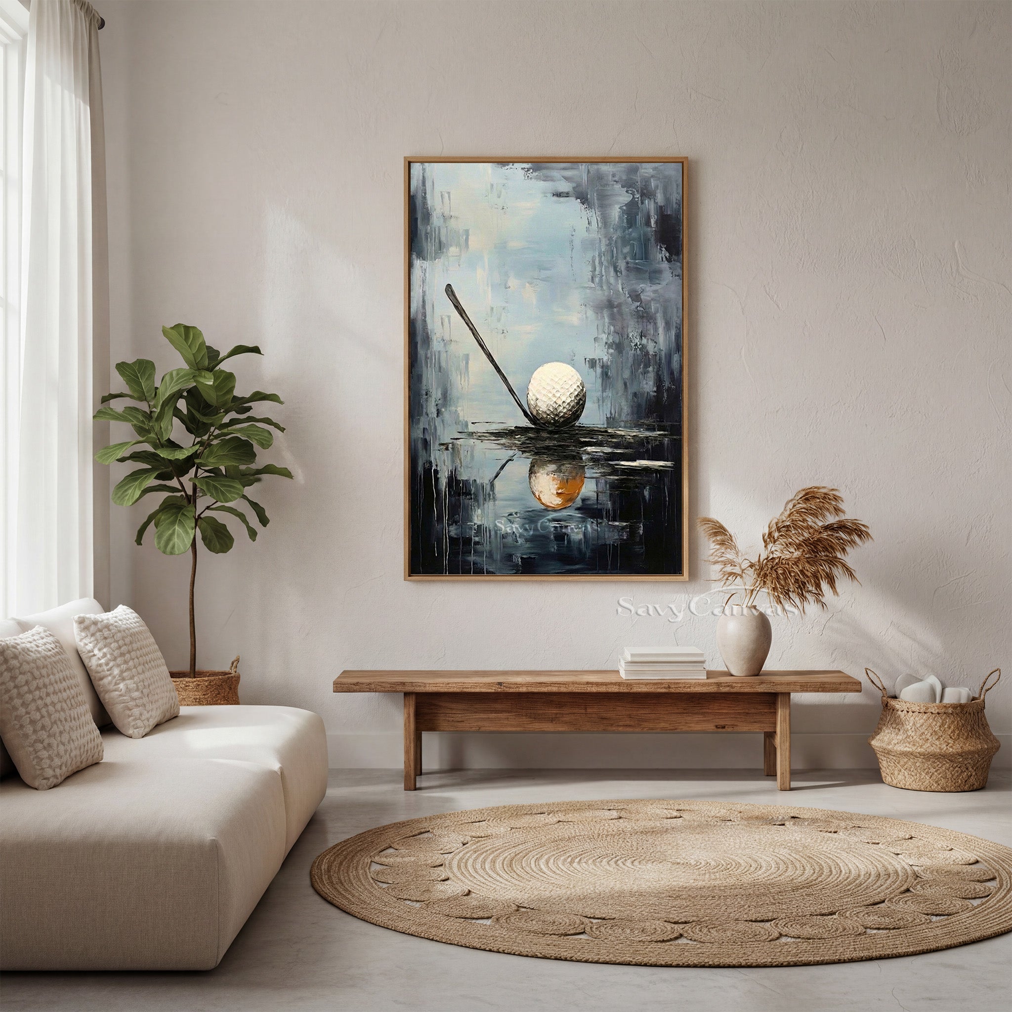 Modern Abstract Golf Ball Palette Knife Oil Painting on Canvas #SS 089