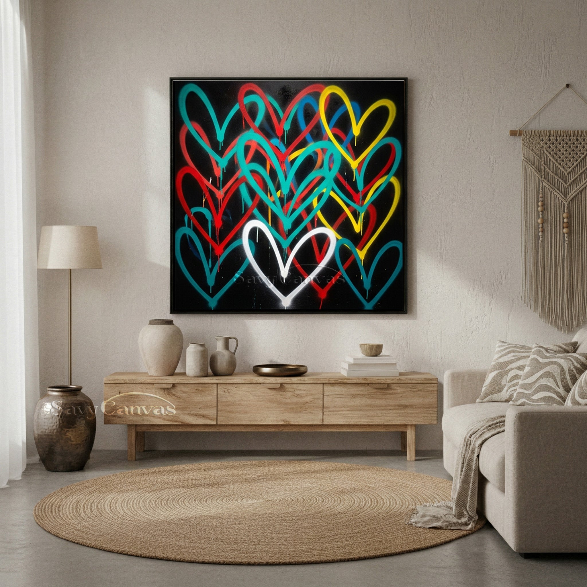 Colorful Hearts Graffiti Canvas Painting | Modern Abstract Mural #SS 129