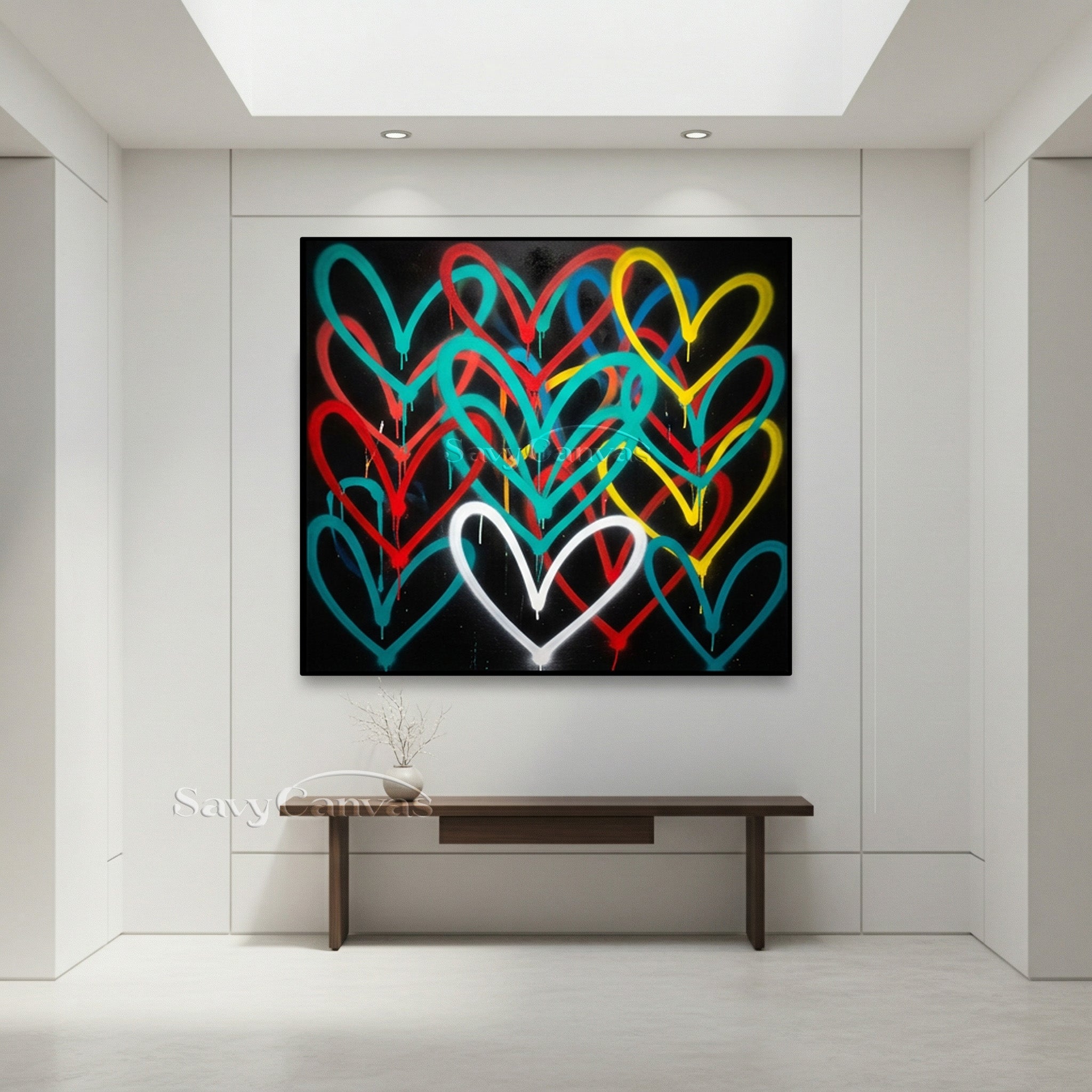 Colorful Hearts Graffiti Canvas Painting | Modern Abstract Mural #SS 129