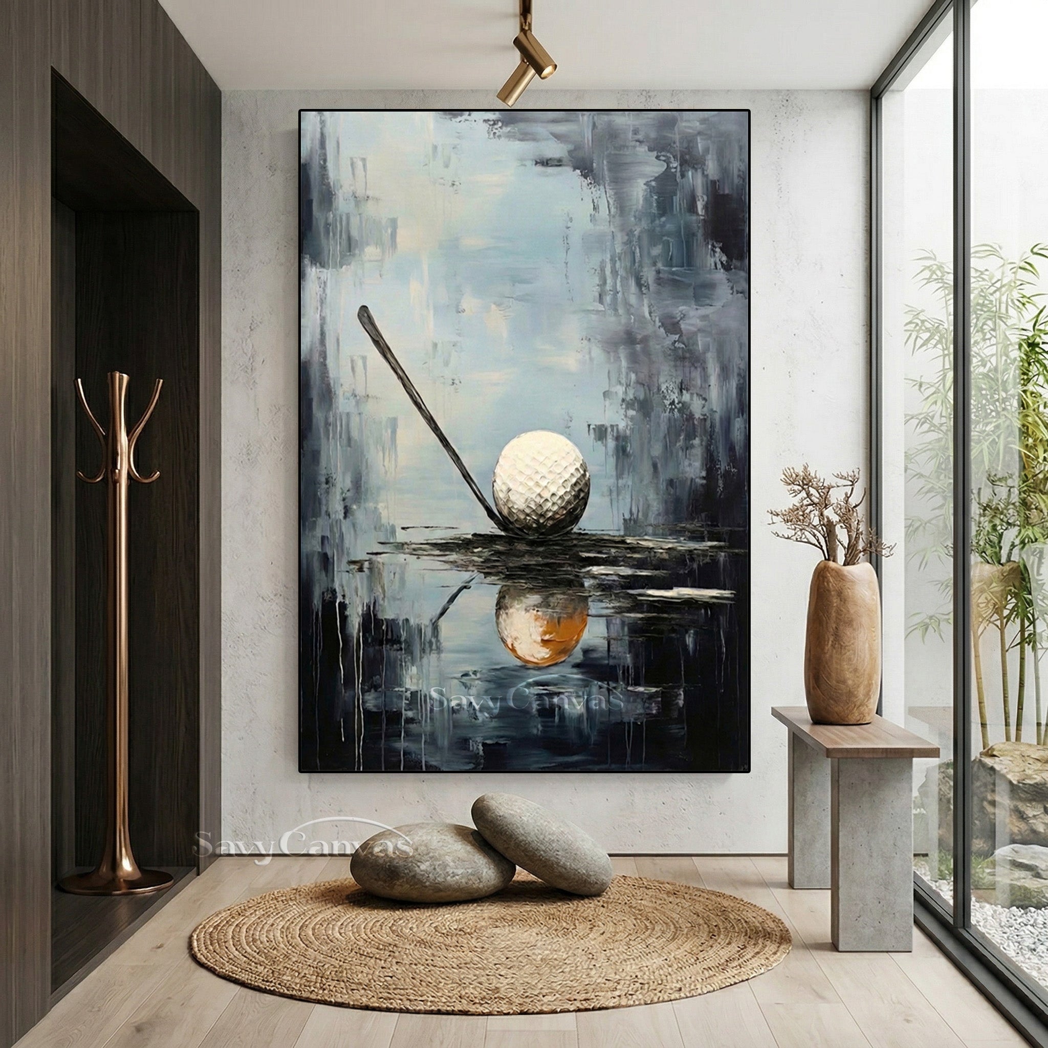 Modern Abstract Golf Ball Palette Knife Oil Painting on Canvas #SS 089