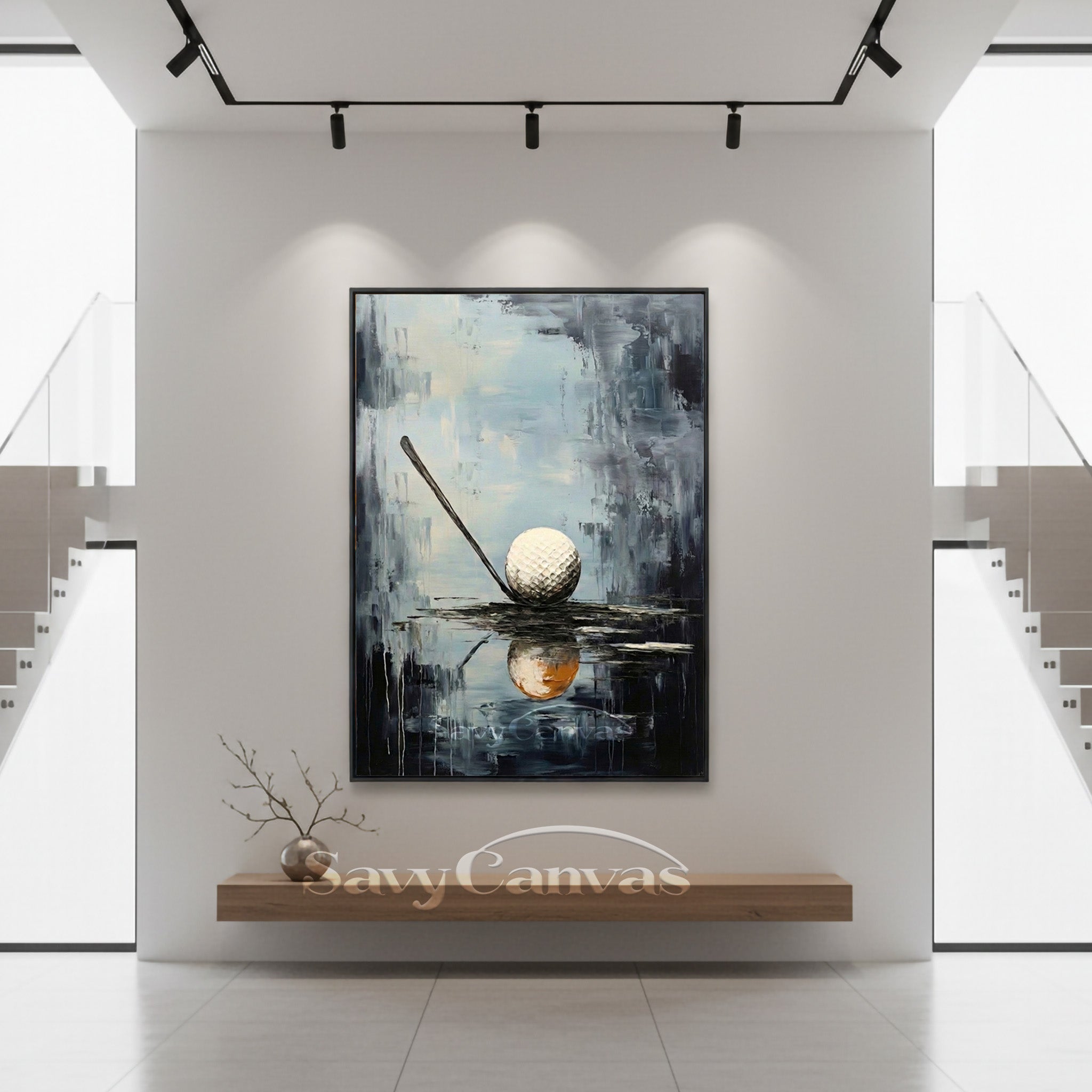 Modern Abstract Golf Ball Palette Knife Oil Painting on Canvas #SS 089