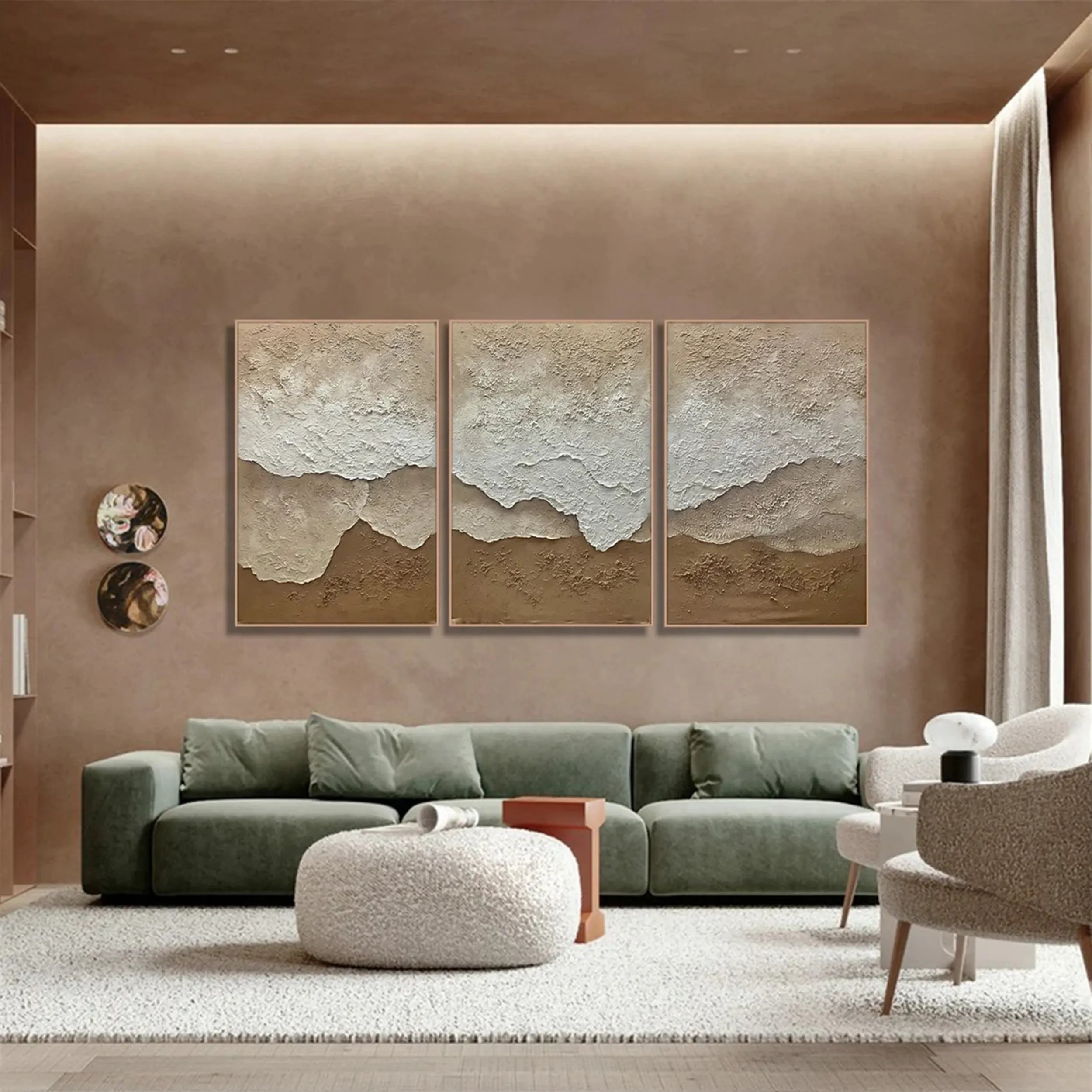 Modern Beige Canvas Wall Art - Textured Abstract Art Set #JJ 214