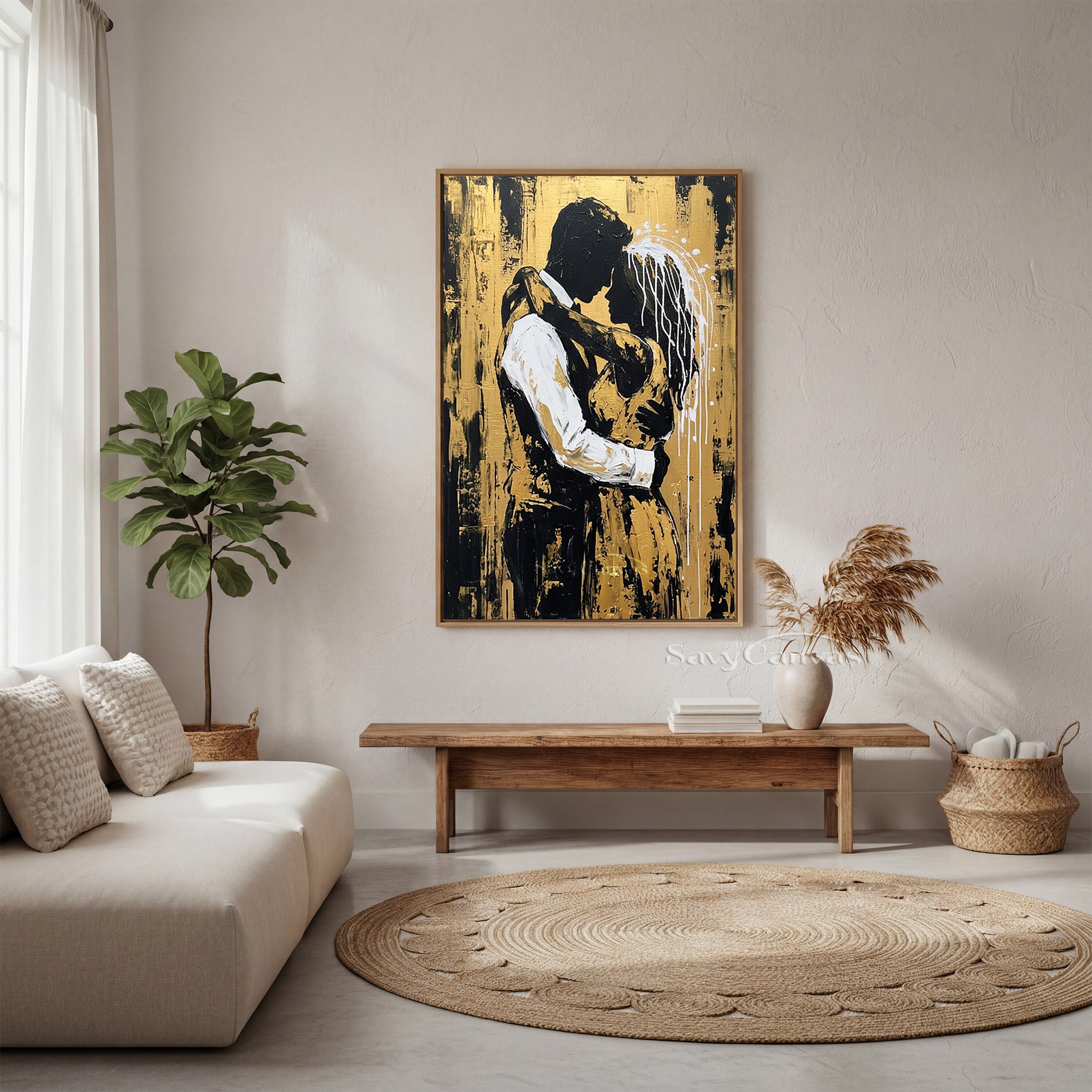 Textured Gold Leaf Palette Knife Painting - Romantic Silhouette #SS 090