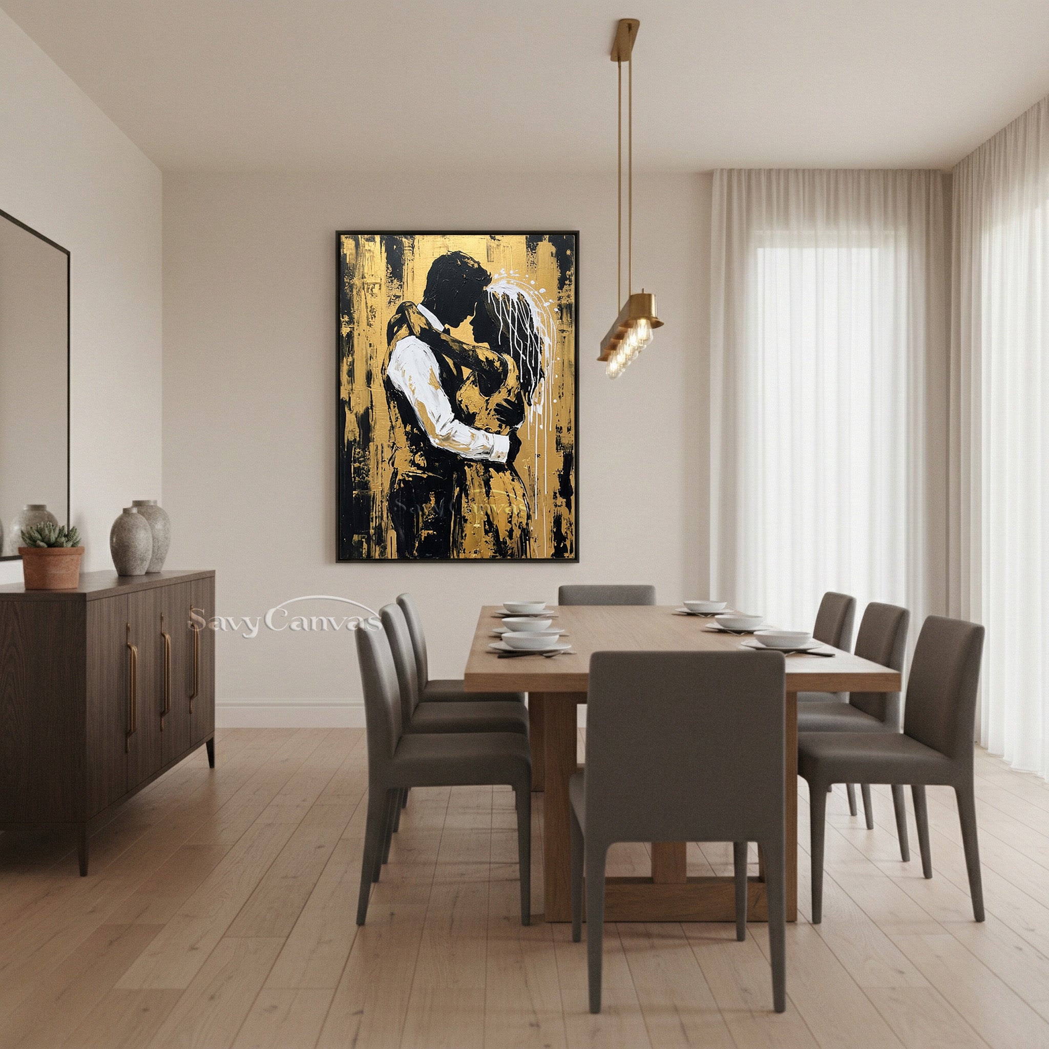Textured Gold Leaf Palette Knife Painting - Romantic Silhouette #SS 090