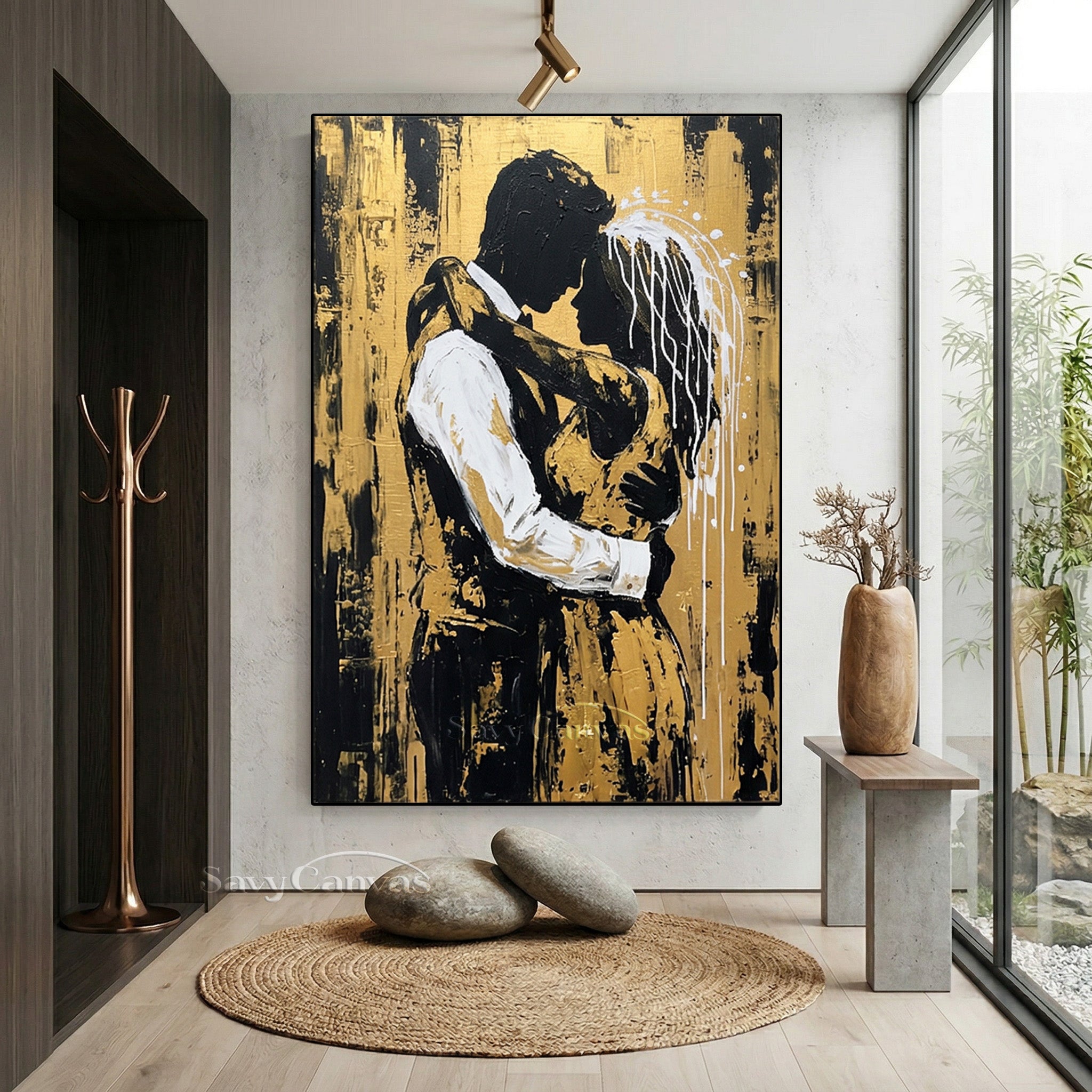 Textured Gold Leaf Palette Knife Painting - Romantic Silhouette #SS 090