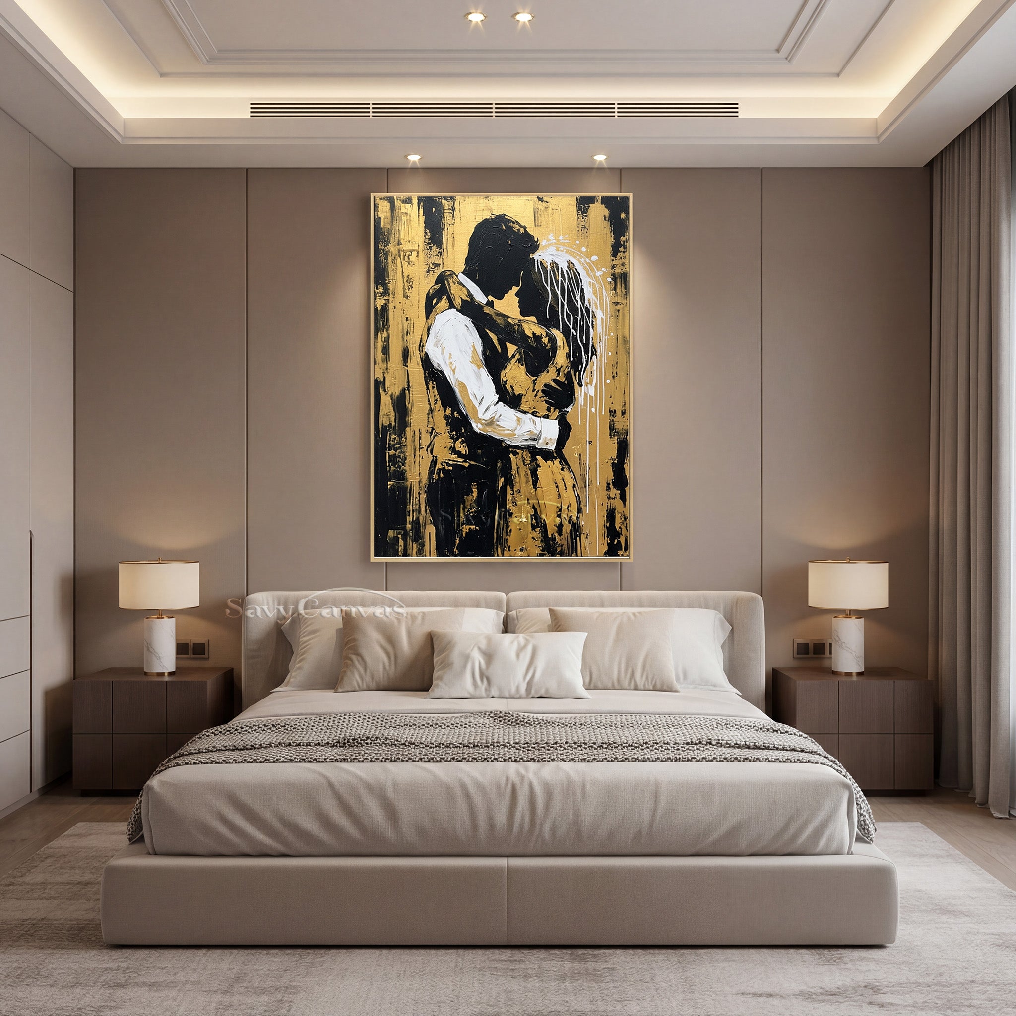 Textured Gold Leaf Palette Knife Painting - Romantic Silhouette #SS 090