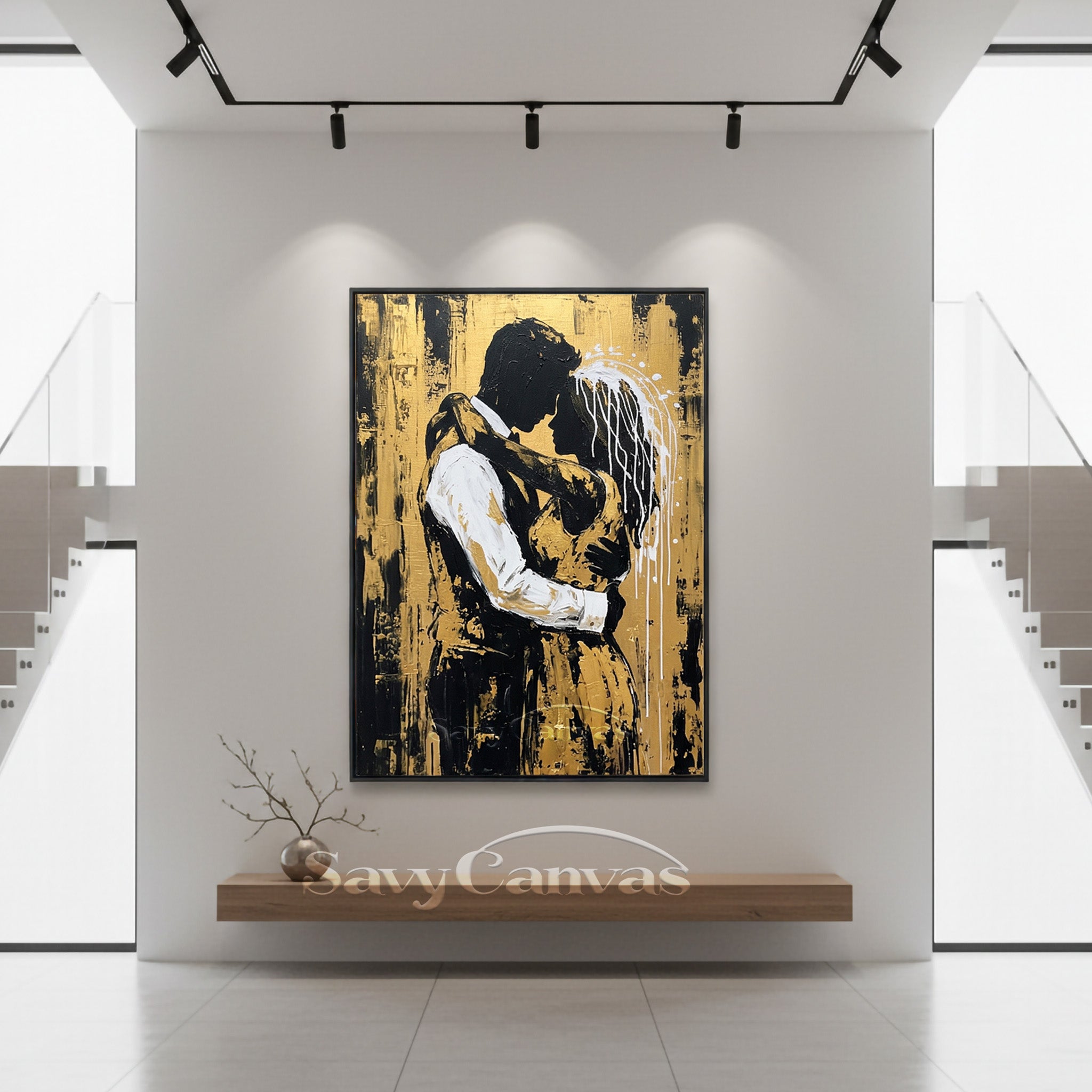 Textured Gold Leaf Palette Knife Painting - Romantic Silhouette #SS 090