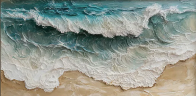 3D Ocean Wave Canvas Wall Art | Coastal Beach Scene Oil Painting #CC 003