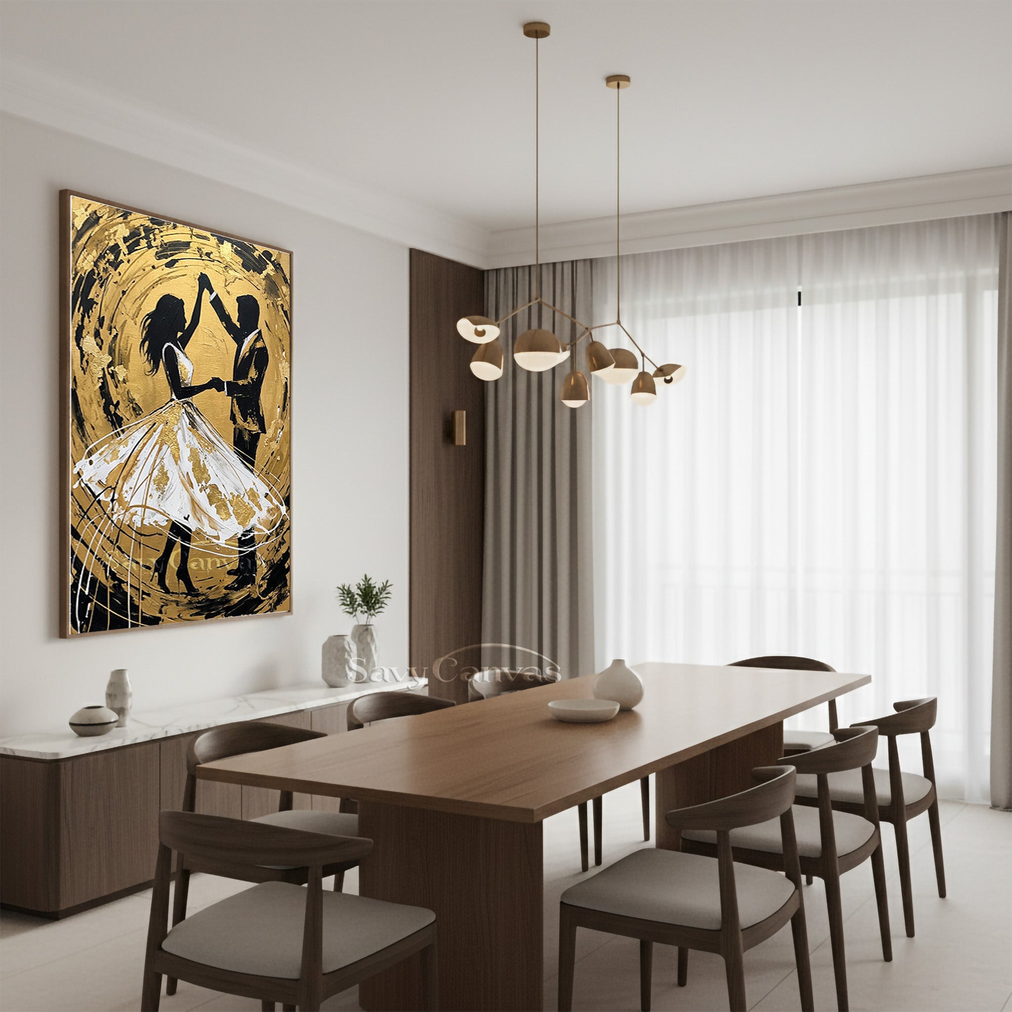 Gold Leaf Dancing Couple Oil Painting | Modern Romantic Wall Art #SS 091
