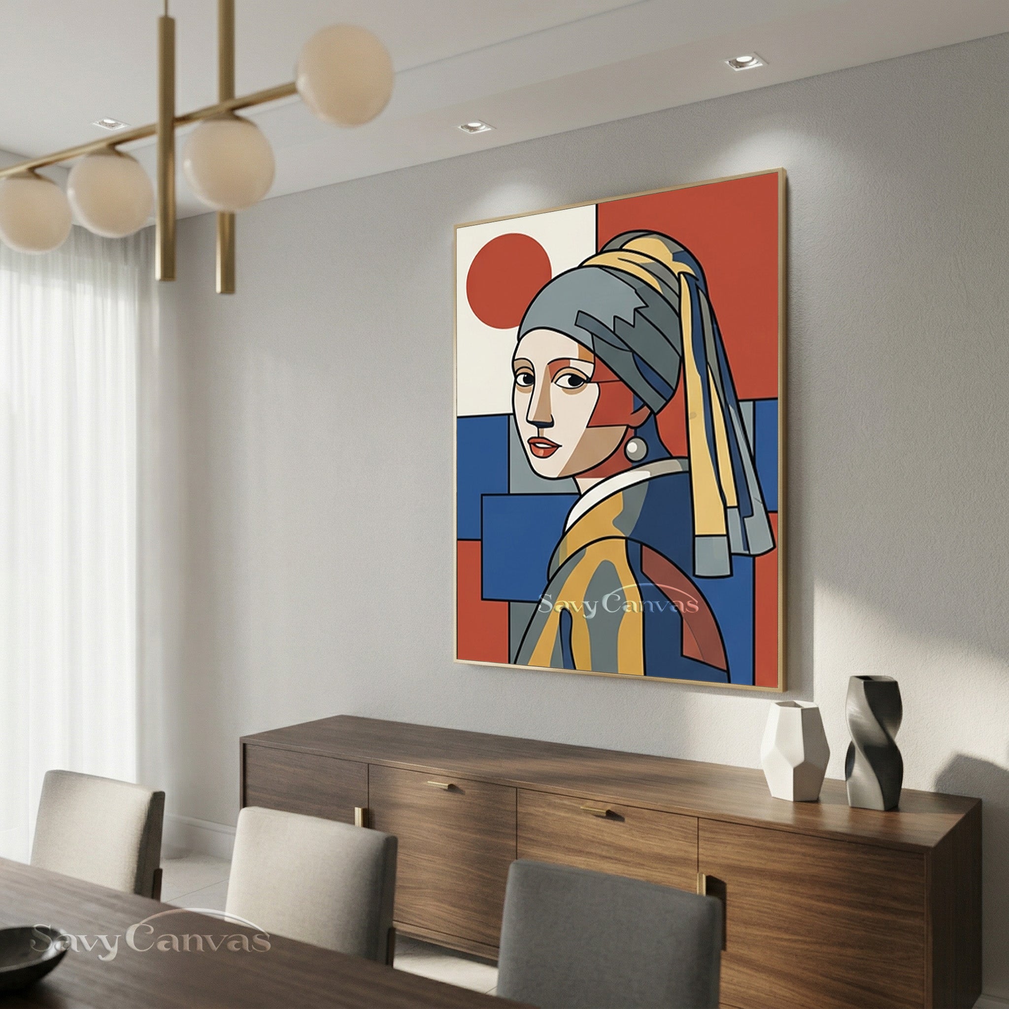 Modern Girl with a Pearl Earring Geometric Oil Painting #SS 164