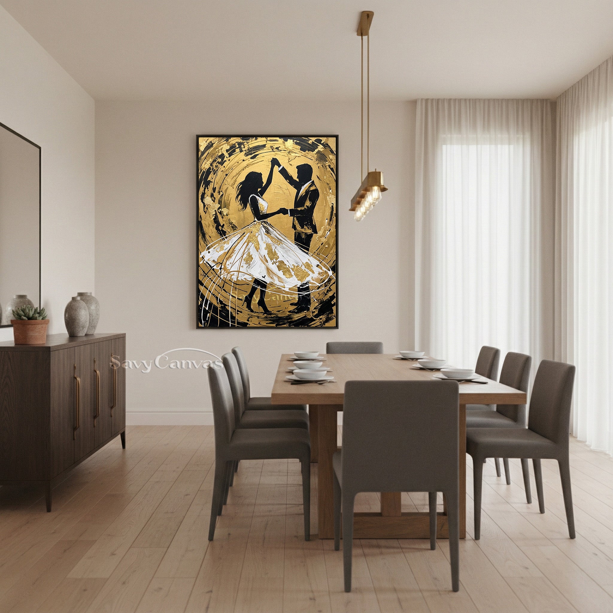 Gold Leaf Dancing Couple Oil Painting | Modern Romantic Wall Art #SS 091