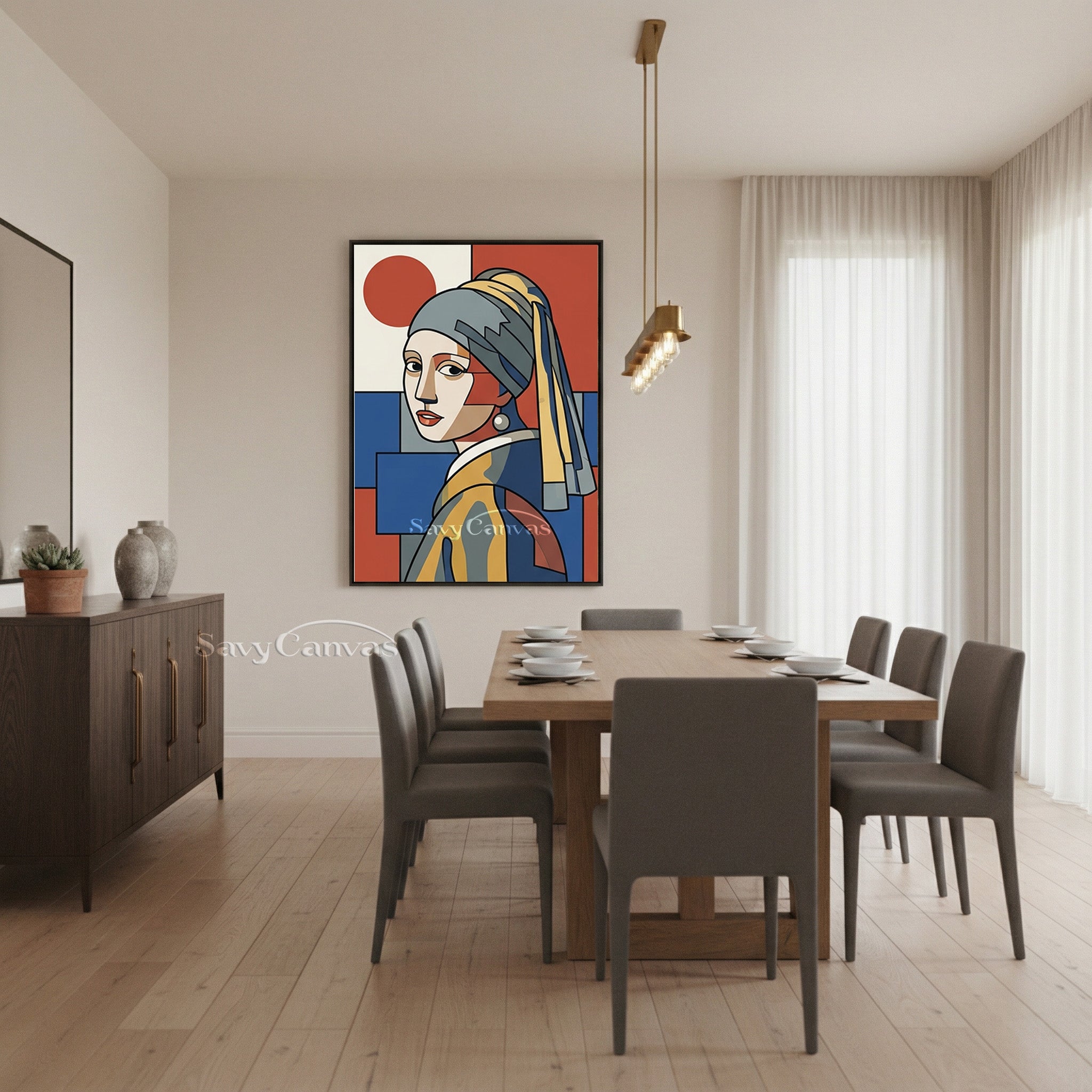 Modern Girl with a Pearl Earring Geometric Oil Painting #SS 164