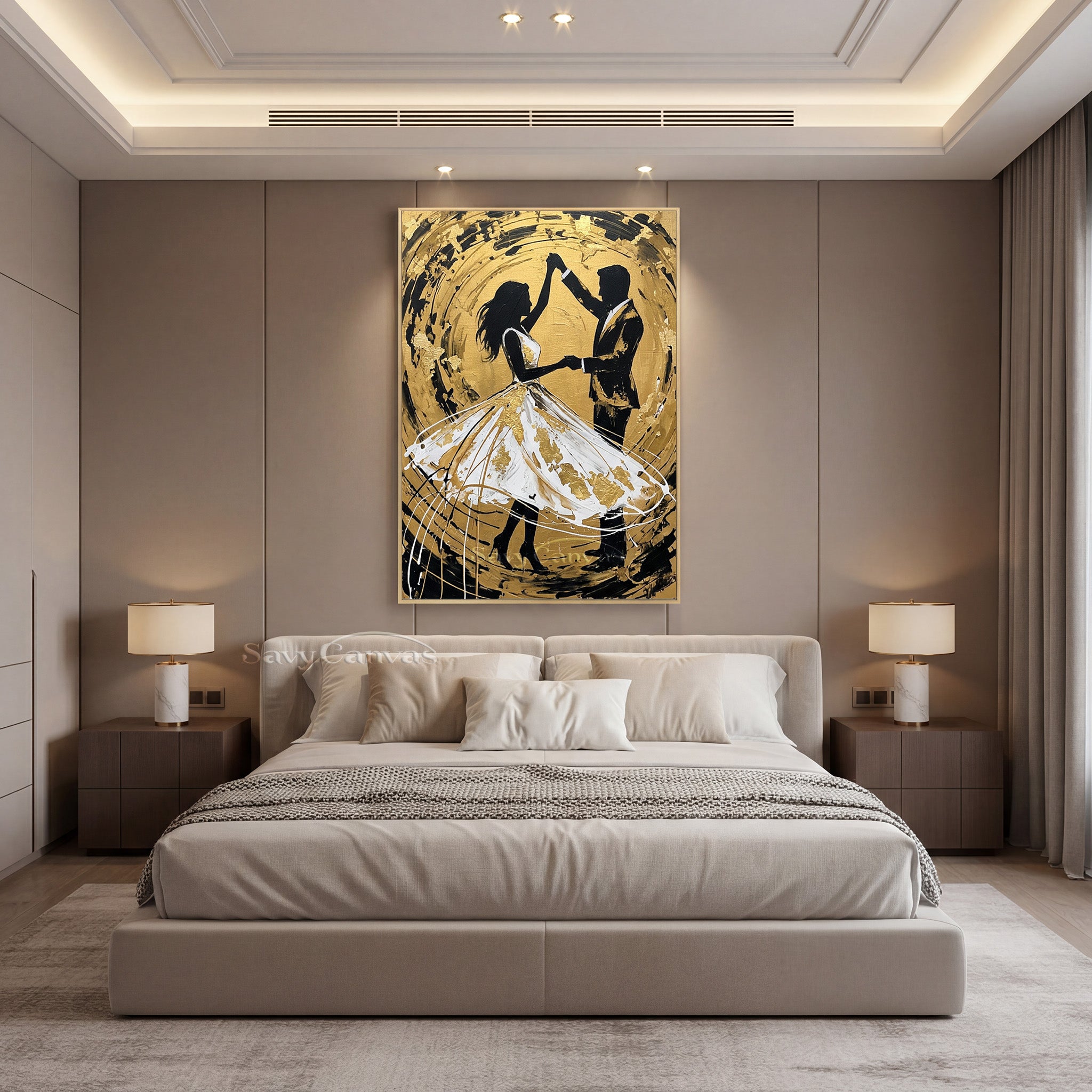 Gold Leaf Dancing Couple Oil Painting | Modern Romantic Wall Art #SS 091