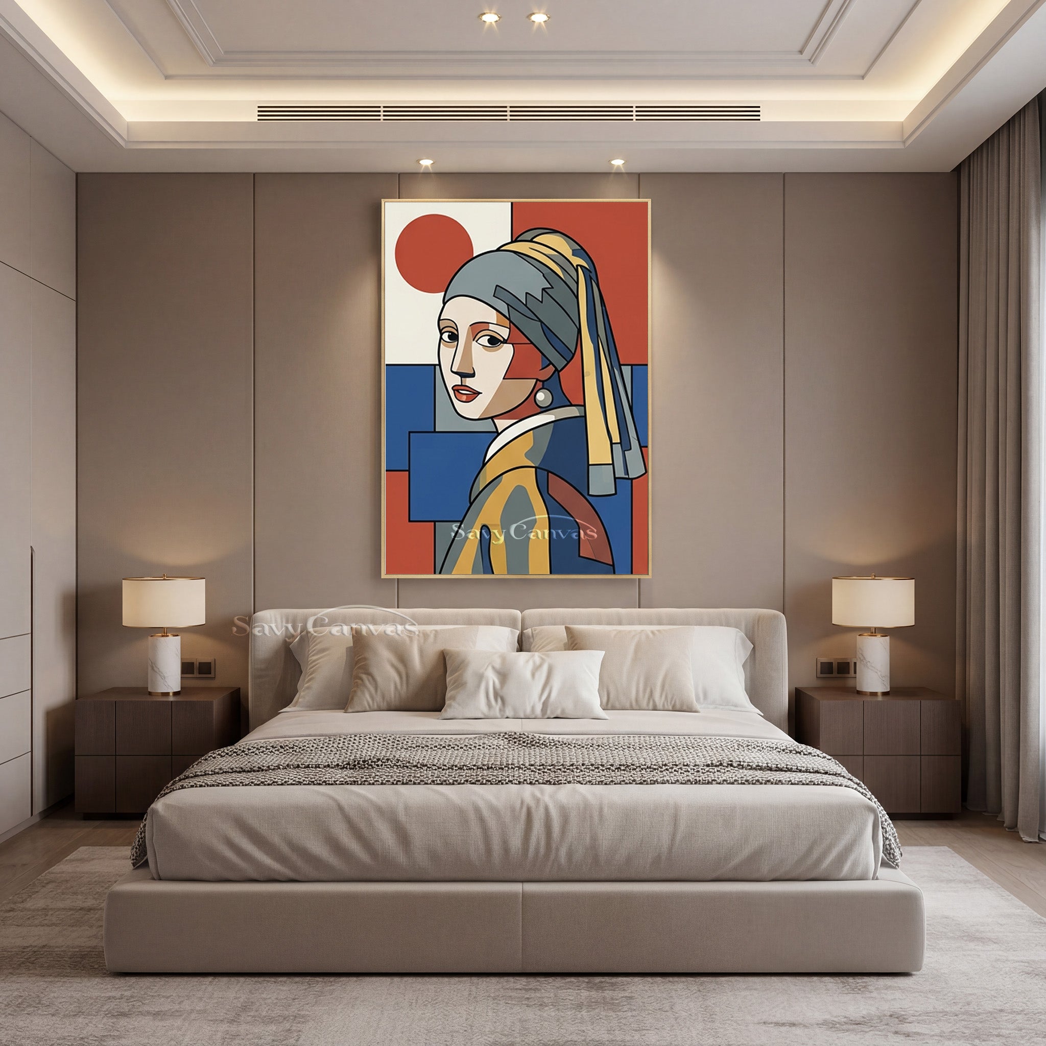 Modern Girl with a Pearl Earring Geometric Oil Painting #SS 164