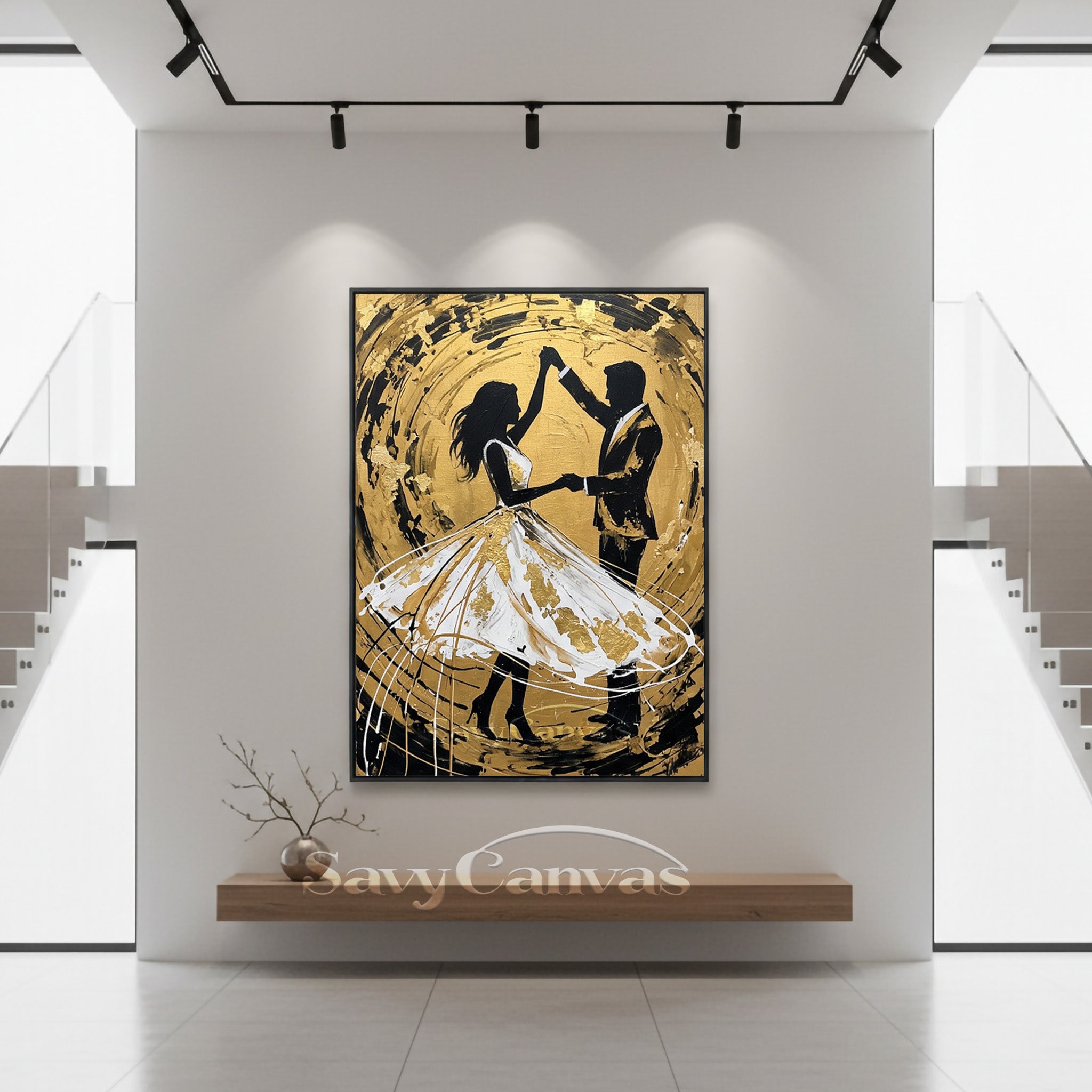 Gold Leaf Dancing Couple Oil Painting | Modern Romantic Wall Art #SS 091