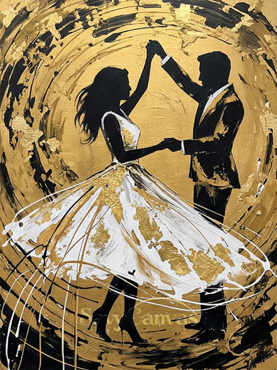 Handmade Romantic Silhouette Wall Art - Gold Foil Couple Painting