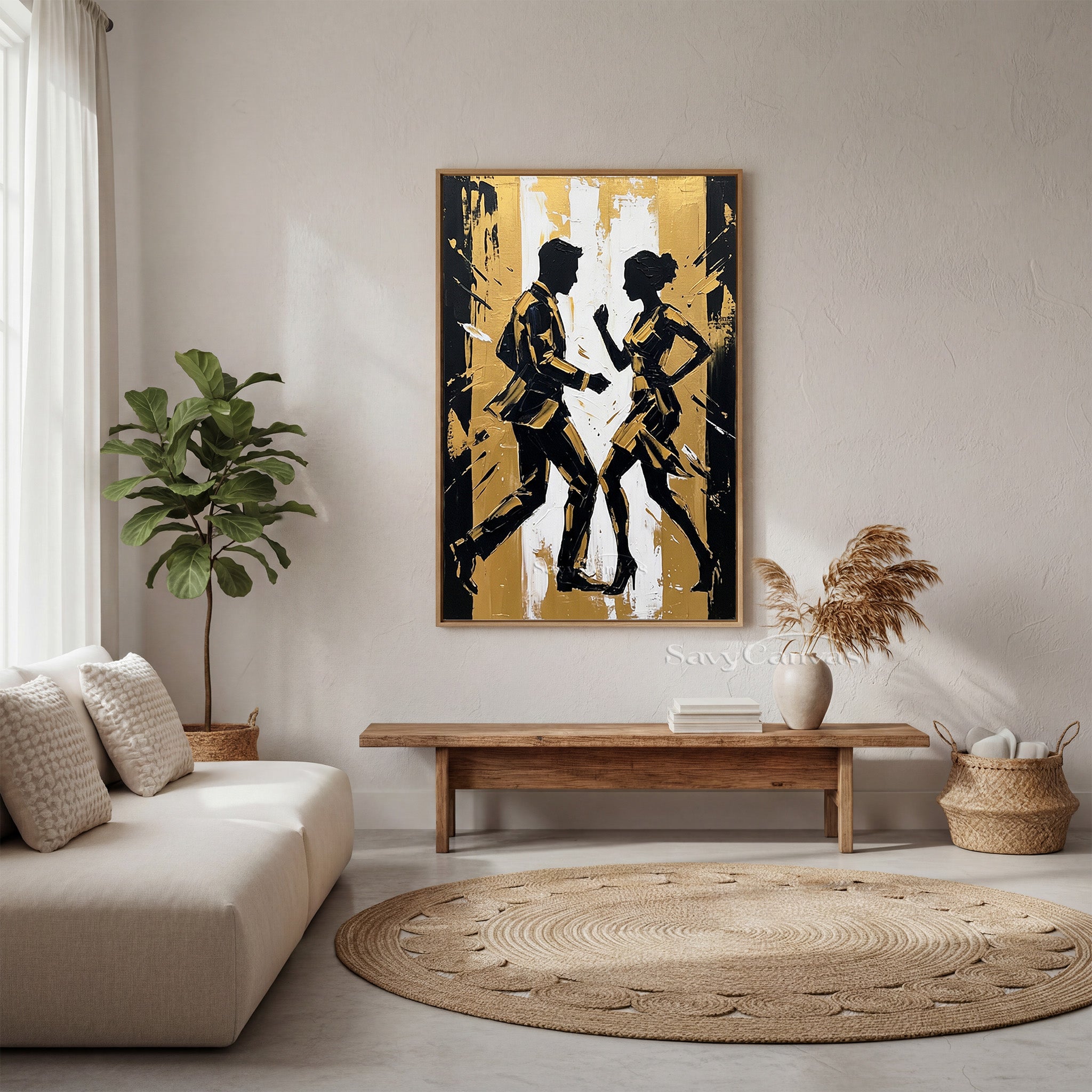 Modern Gold Leaf Silhouette Dancing Couple Handmade Oil Painting #SS 093