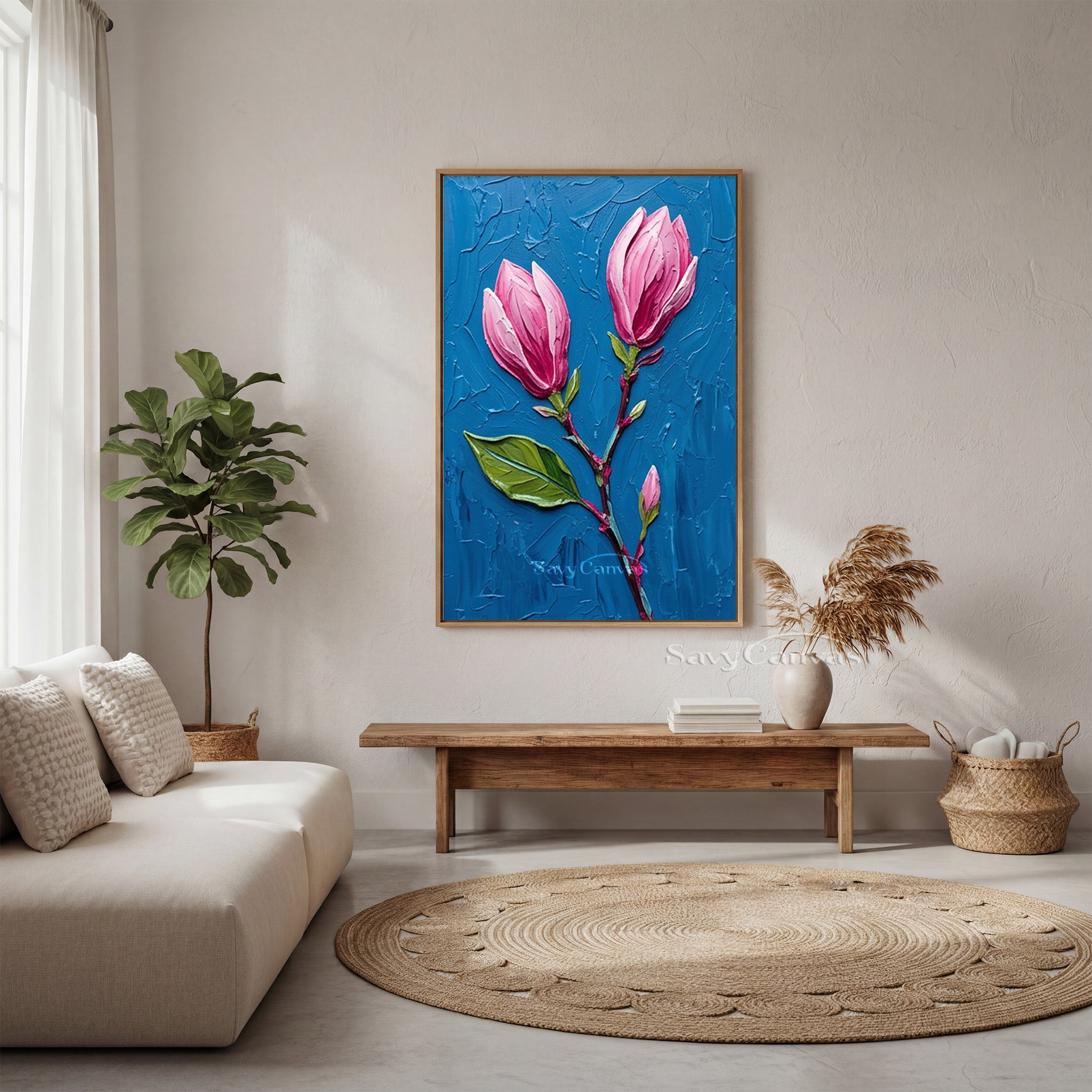 Textured Pink Magnolia Buds Oil Painting | Impasto Floral Art #SS 169