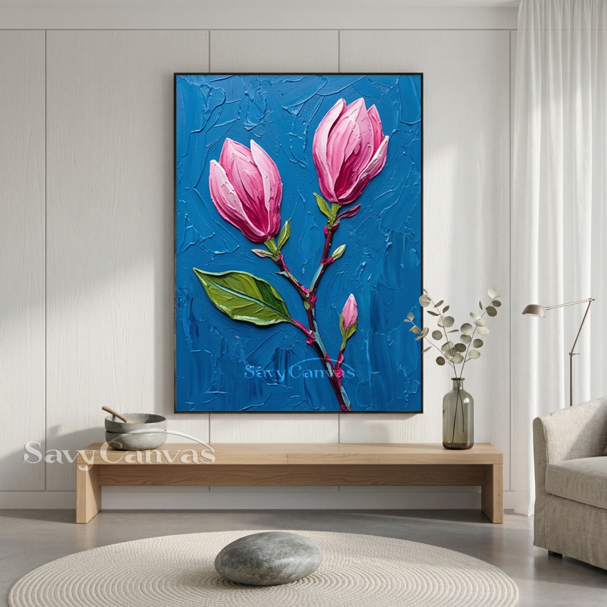 Textured Pink Magnolia Buds Oil Painting | Impasto Floral Art #SS 169