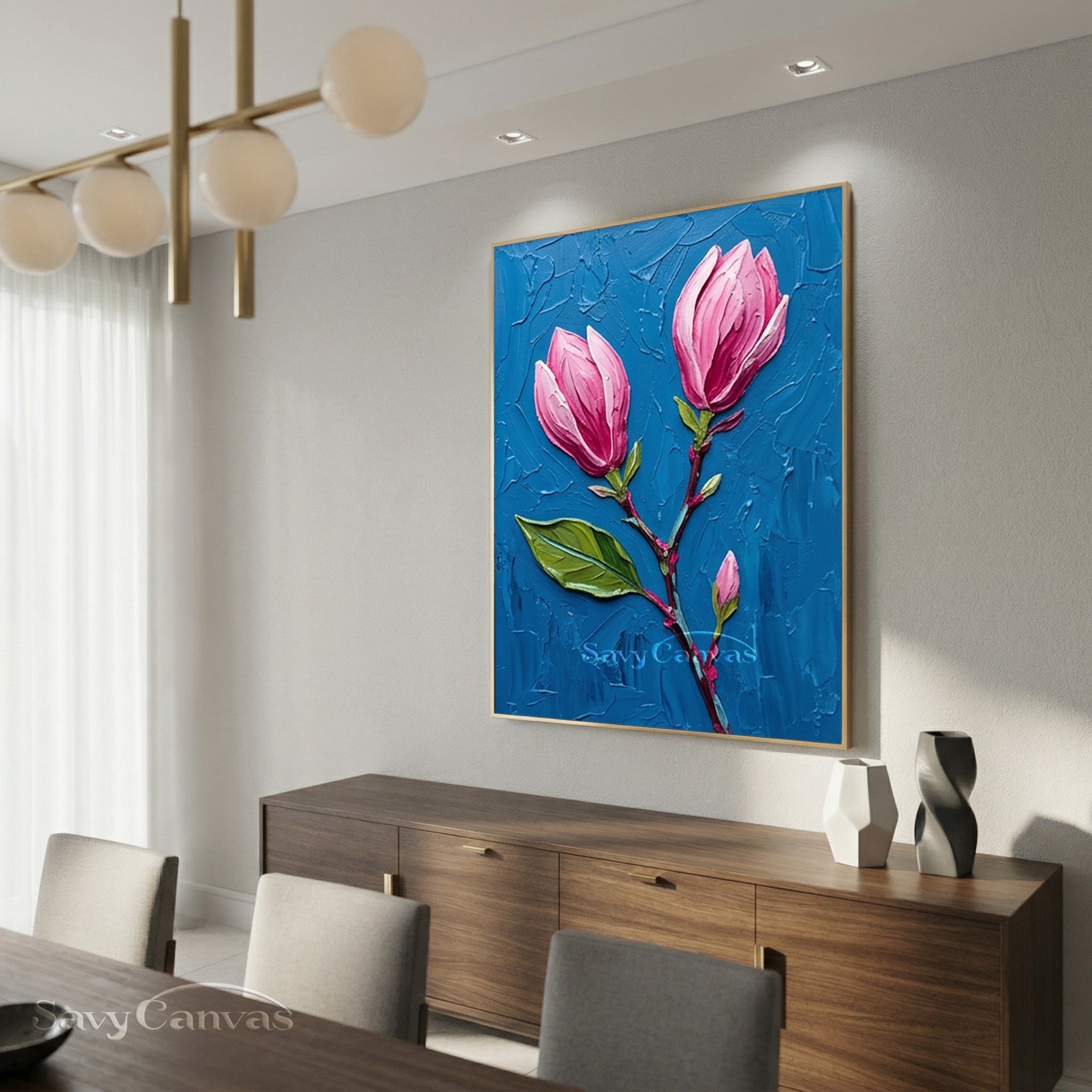 Textured Pink Magnolia Buds Oil Painting | Impasto Floral Art #SS 169
