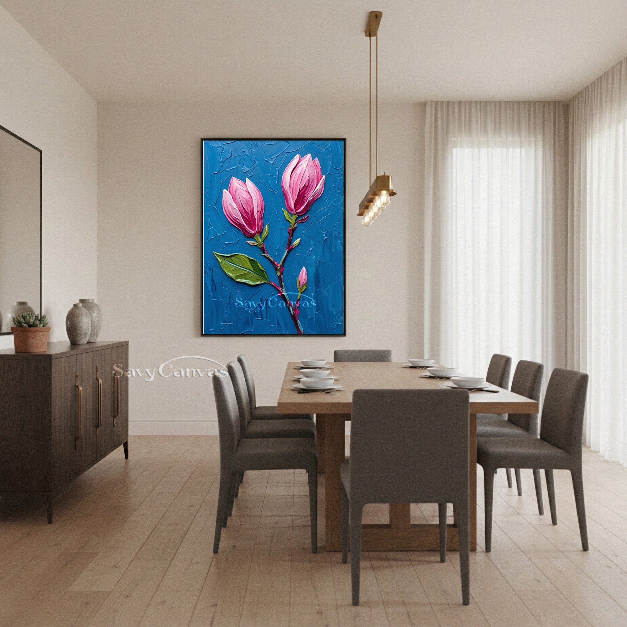 Textured Pink Magnolia Buds Oil Painting | Impasto Floral Art #SS 169