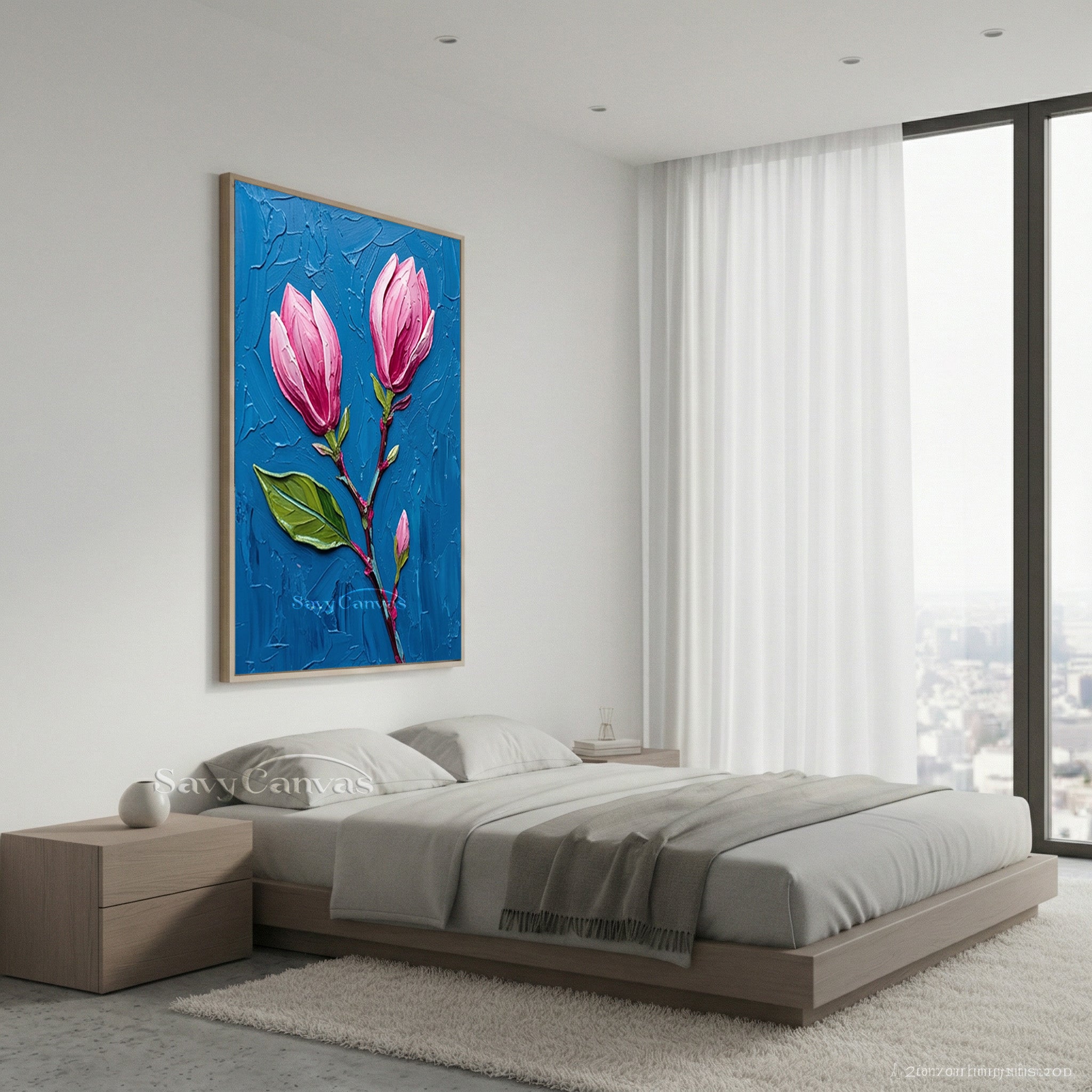 Textured Pink Magnolia Buds Oil Painting | Impasto Floral Art #SS 169