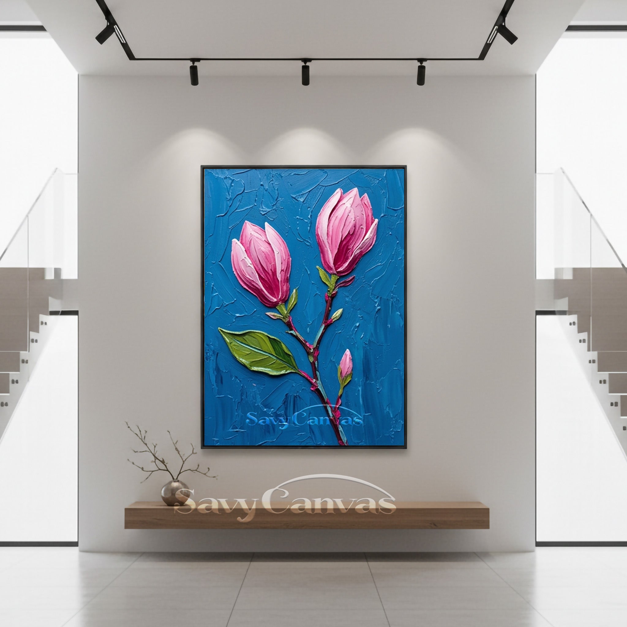 Textured Pink Magnolia Buds Oil Painting | Impasto Floral Art #SS 169