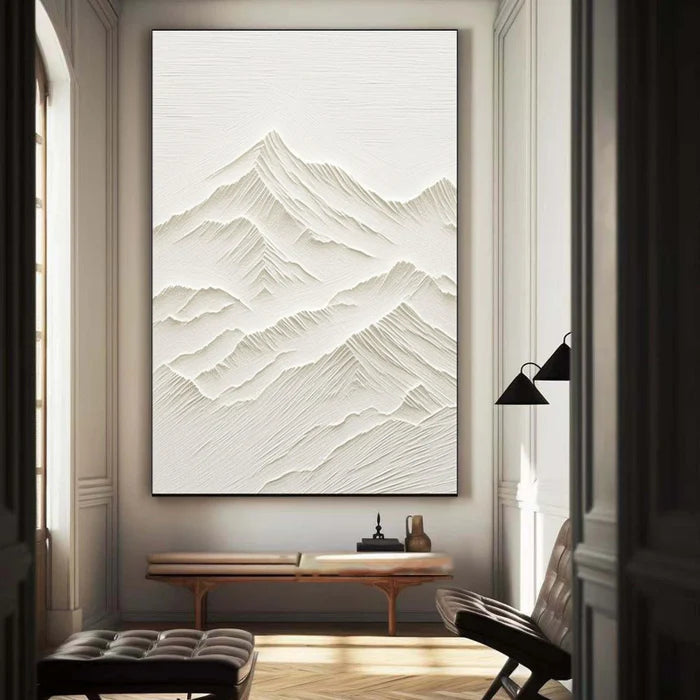 White Relief Art Painting - Modern Minimalist Mountain Scenery