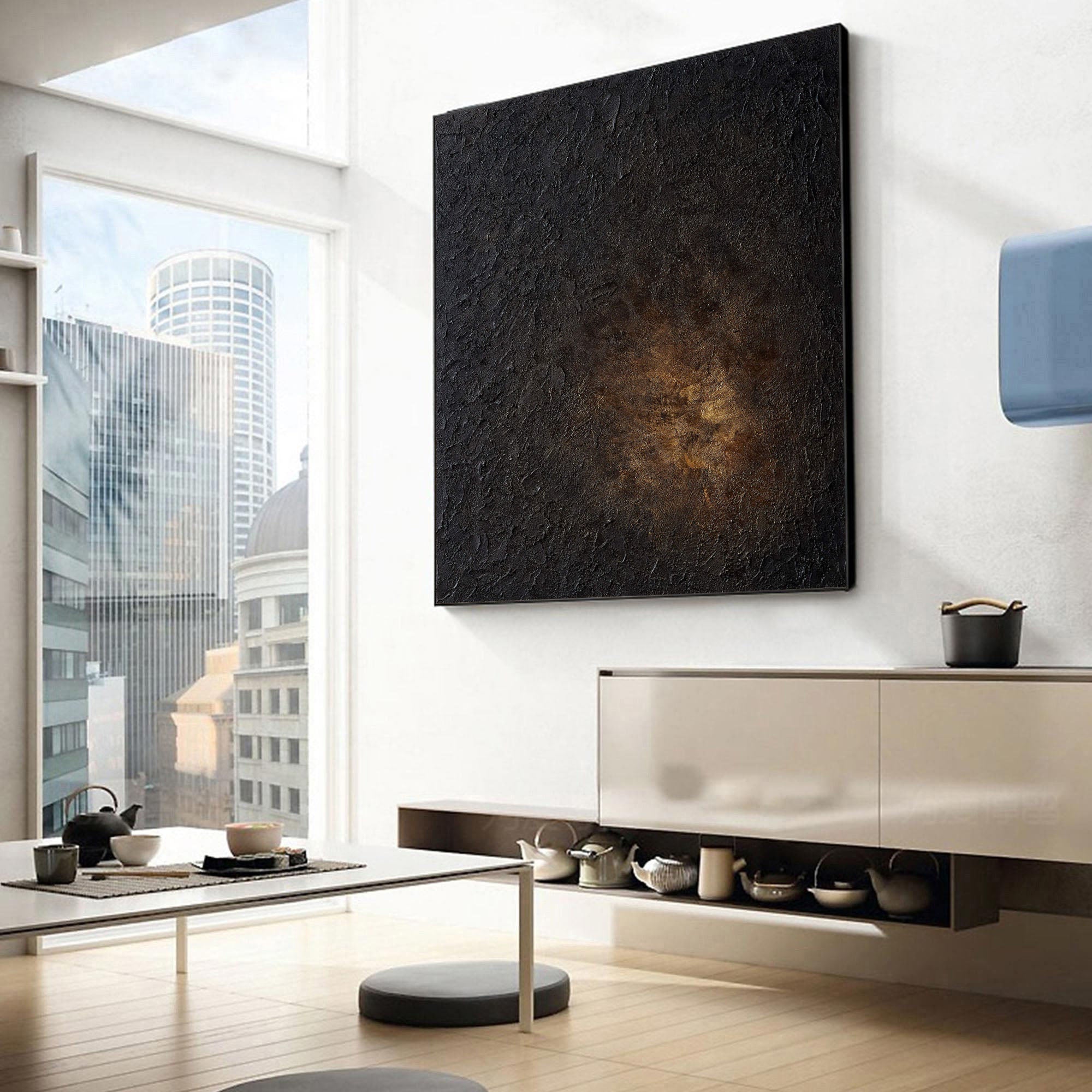 Textured Abstract Oil Painting, Dark & Gold #TC 145