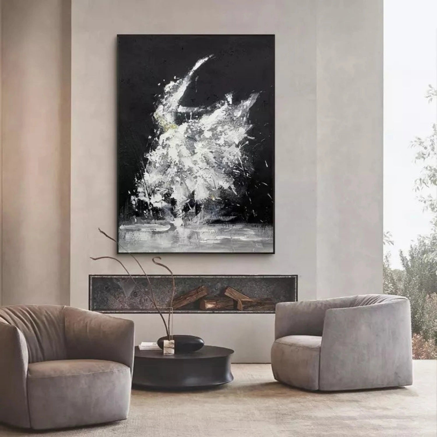 抽象油彩画 モノクロームダンス Abstract Dancer in Motion Oil Painting - Black and White Modern Dance