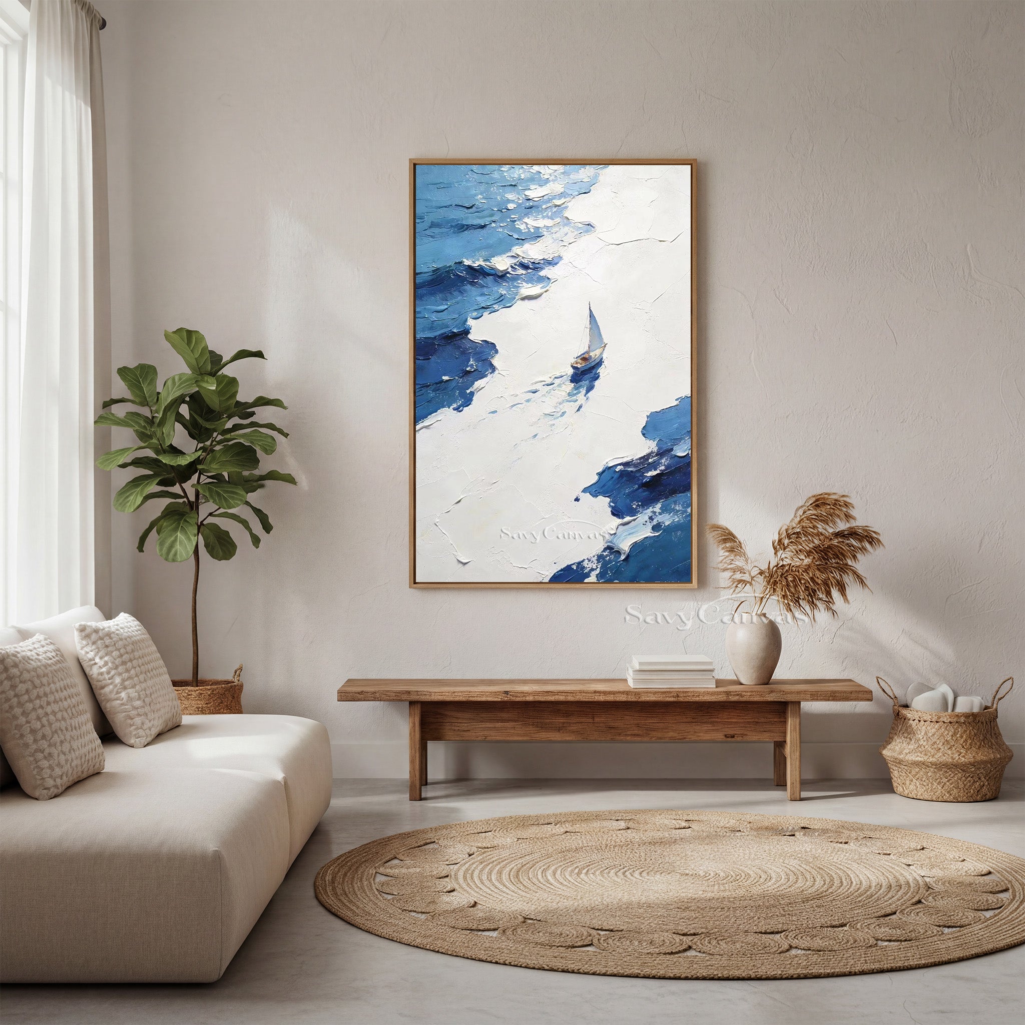 3D Textured Sailboat Seascape Oil Painting | Blue Ocean Wall Art #SS 003