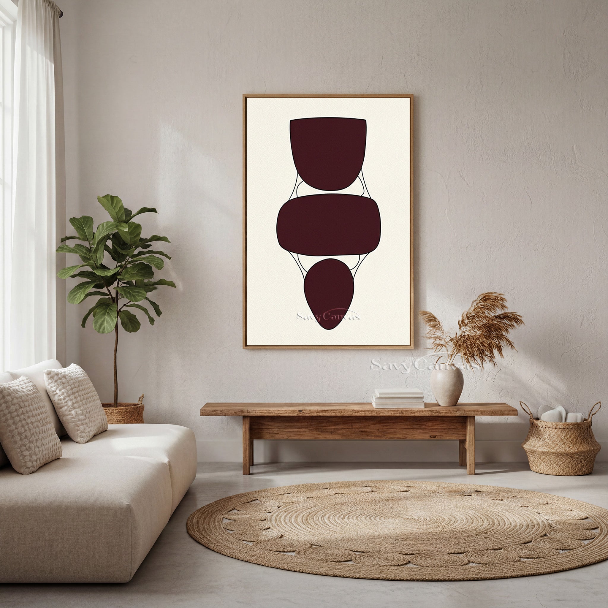 Abstract Geometric Shapes Art | Burgundy & Cream Painting #AA 499