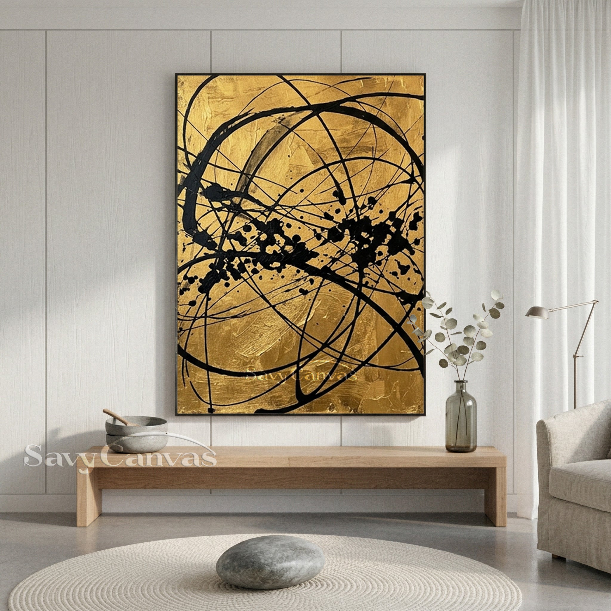 Bold Gold and Black Abstract Wall Art | Luxury Modern Decor #AA 523