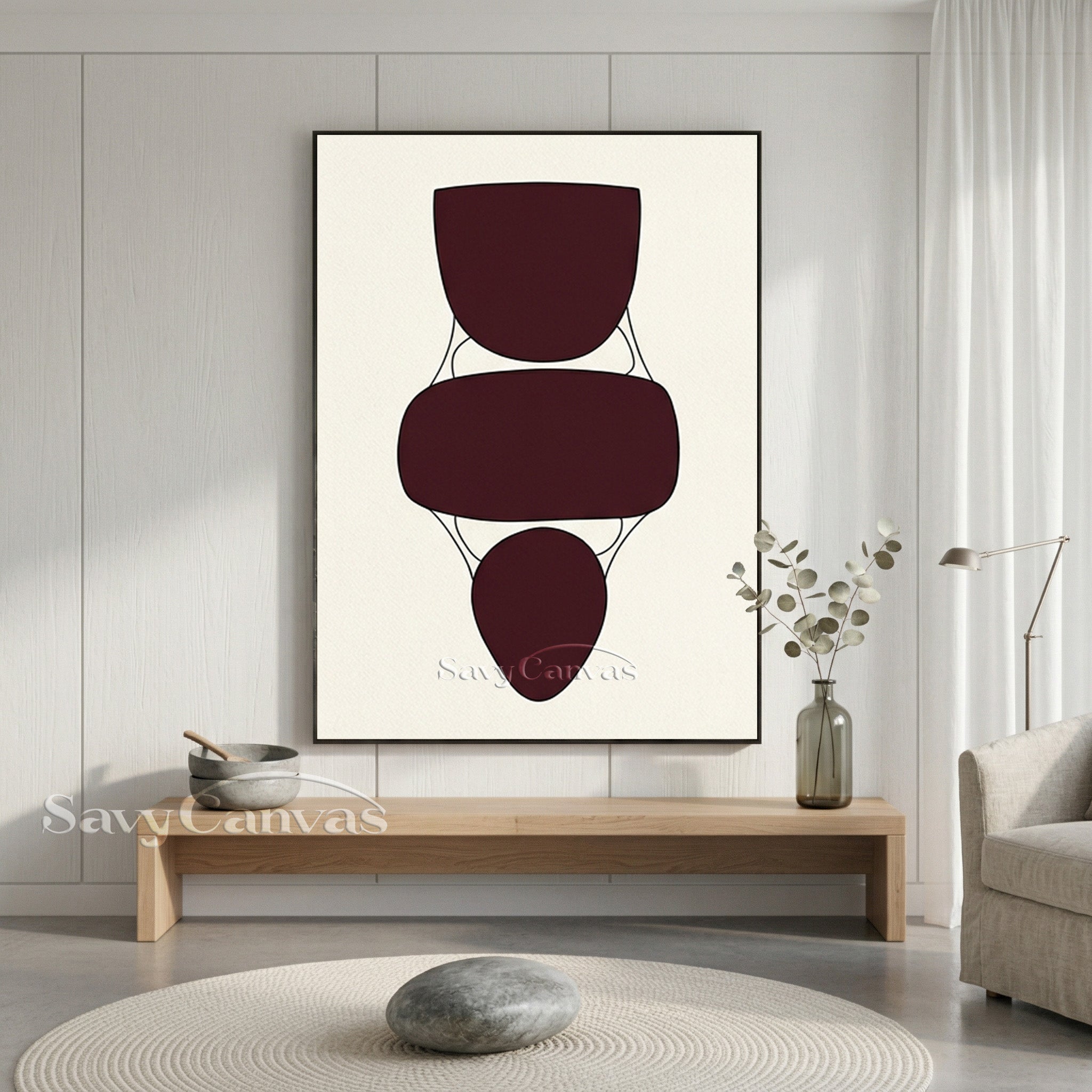 Abstract Geometric Shapes Art | Burgundy & Cream Painting #AA 499