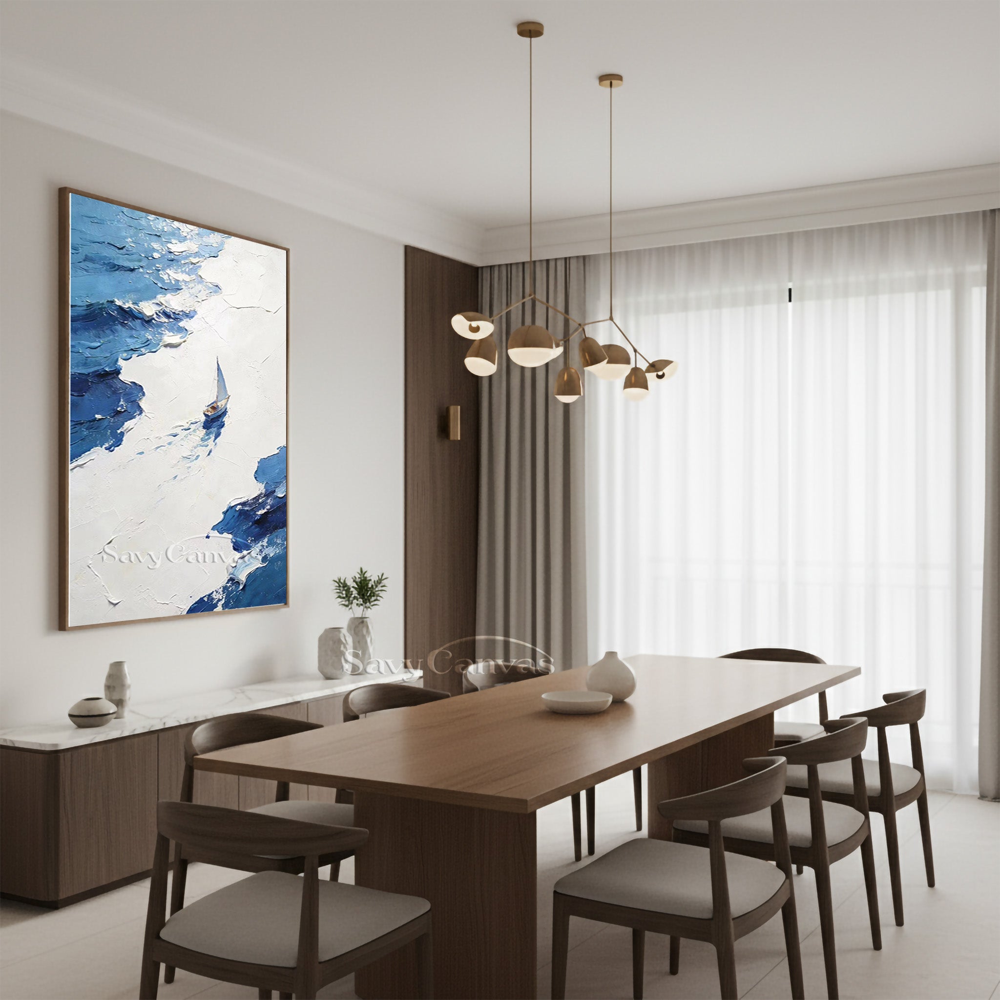 3D Textured Sailboat Seascape Oil Painting | Blue Ocean Wall Art #SS 003