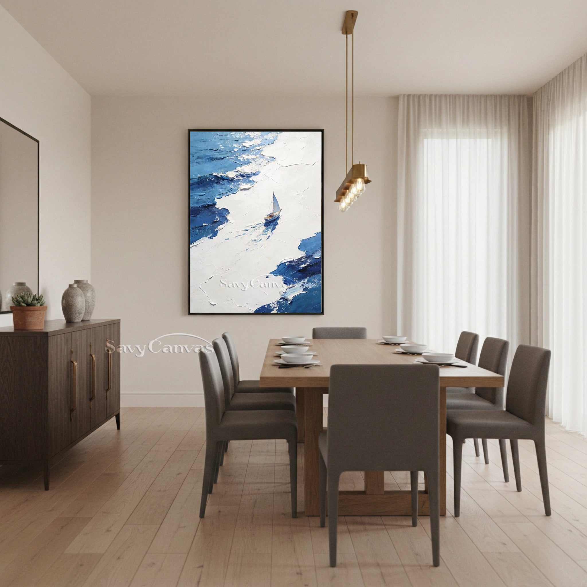 3D Textured Sailboat Seascape Oil Painting | Blue Ocean Wall Art #SS 003