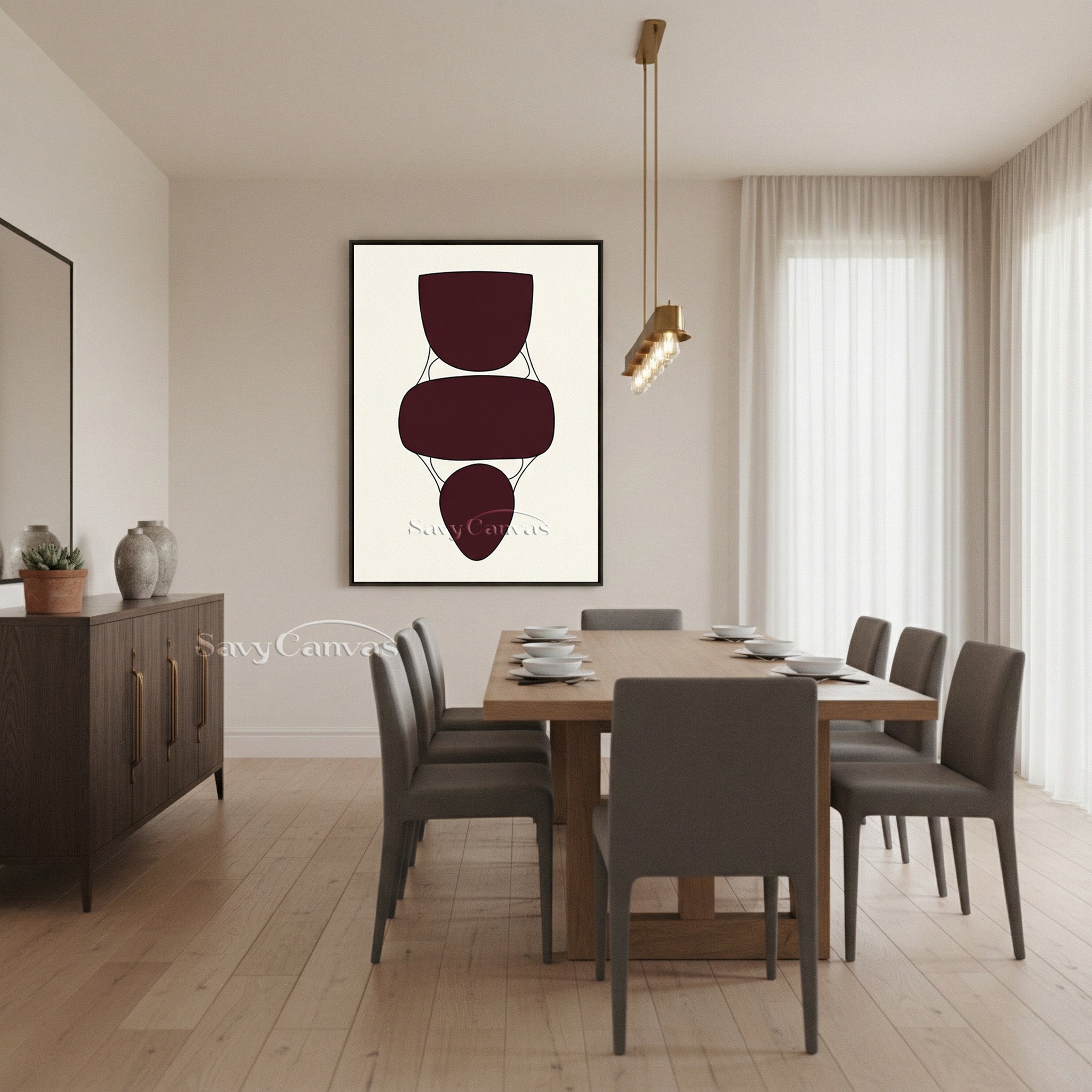 Abstract Geometric Shapes Art | Burgundy & Cream Painting #AA 499