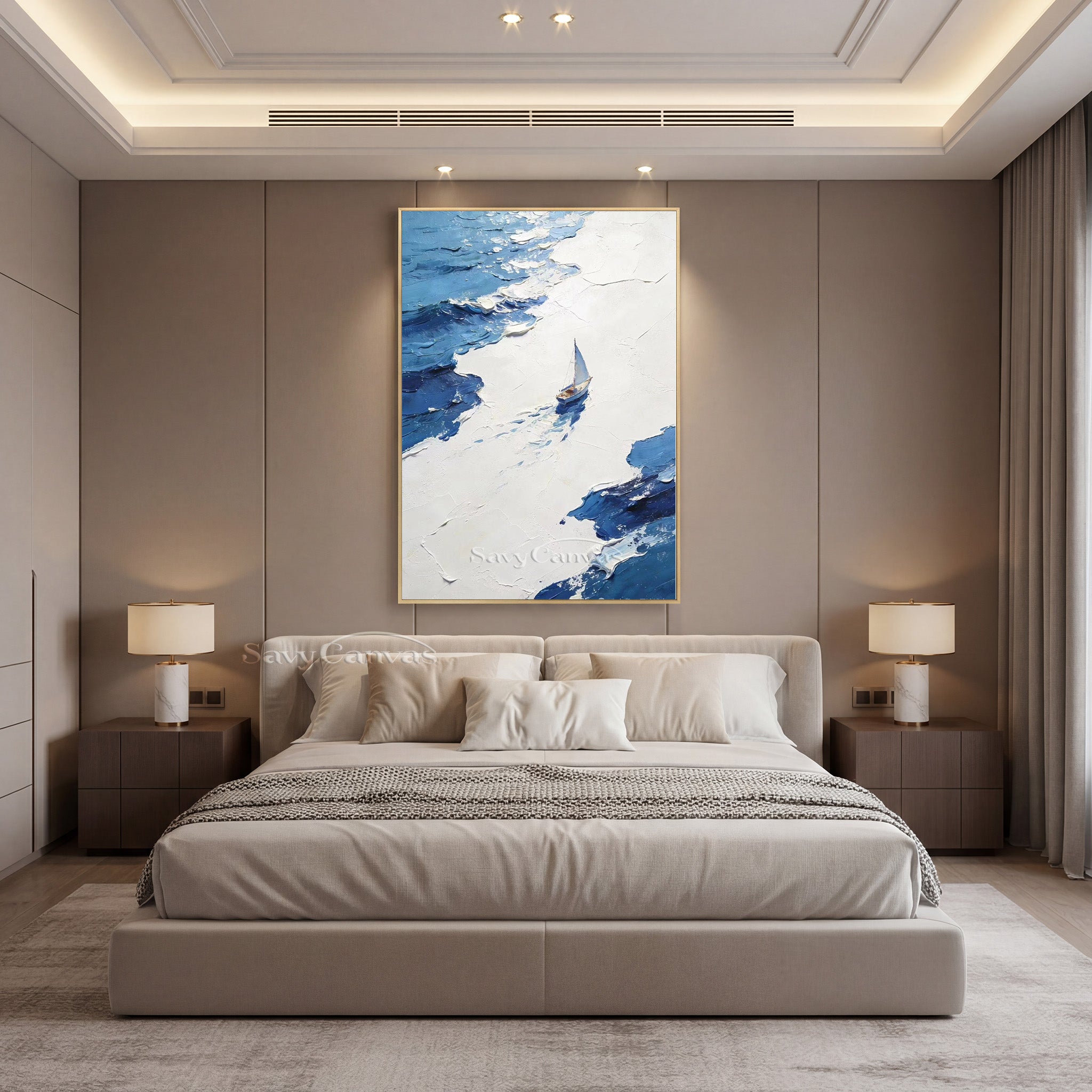 3D Textured Sailboat Seascape Oil Painting | Blue Ocean Wall Art #SS 003