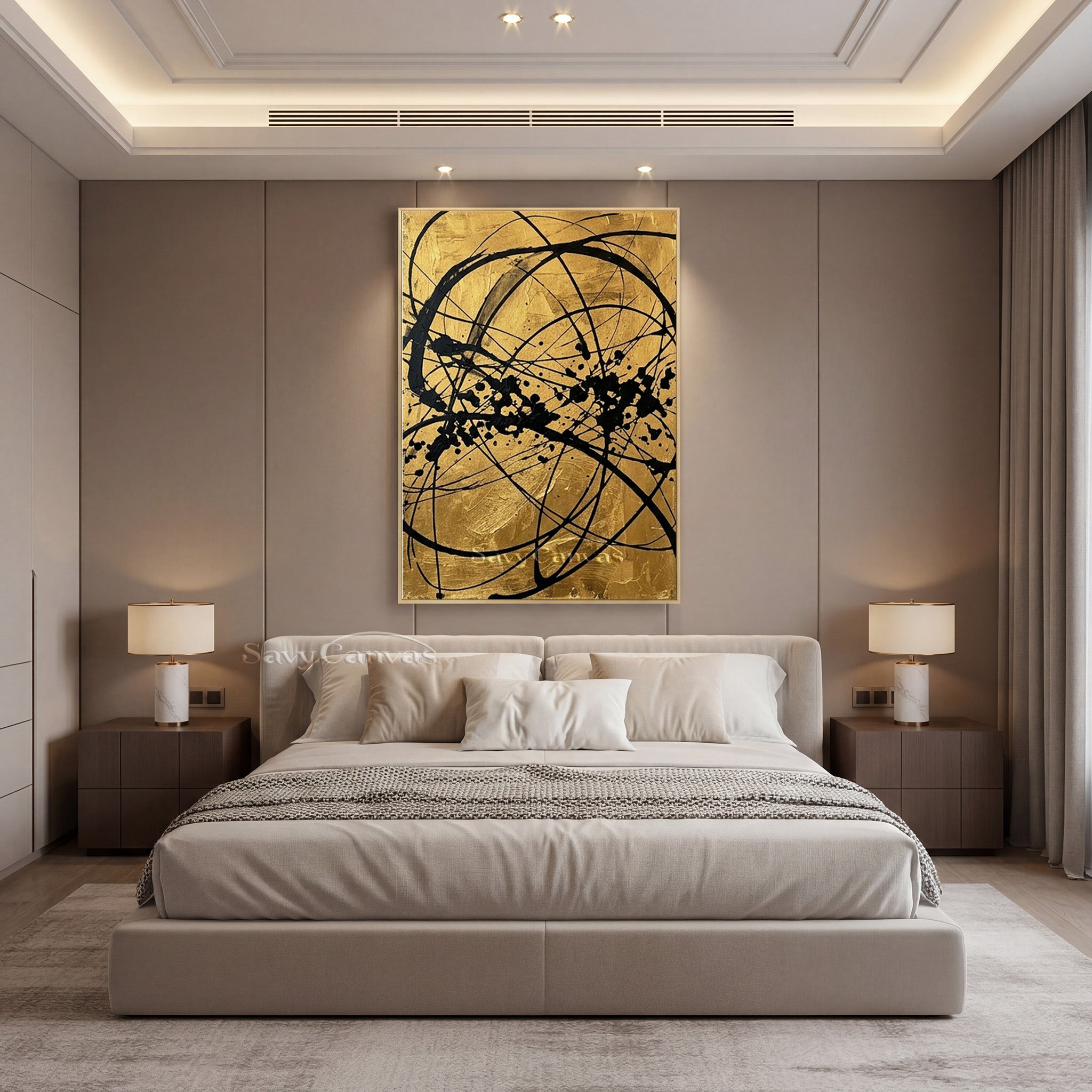 Bold Gold and Black Abstract Wall Art | Luxury Modern Decor #AA 523