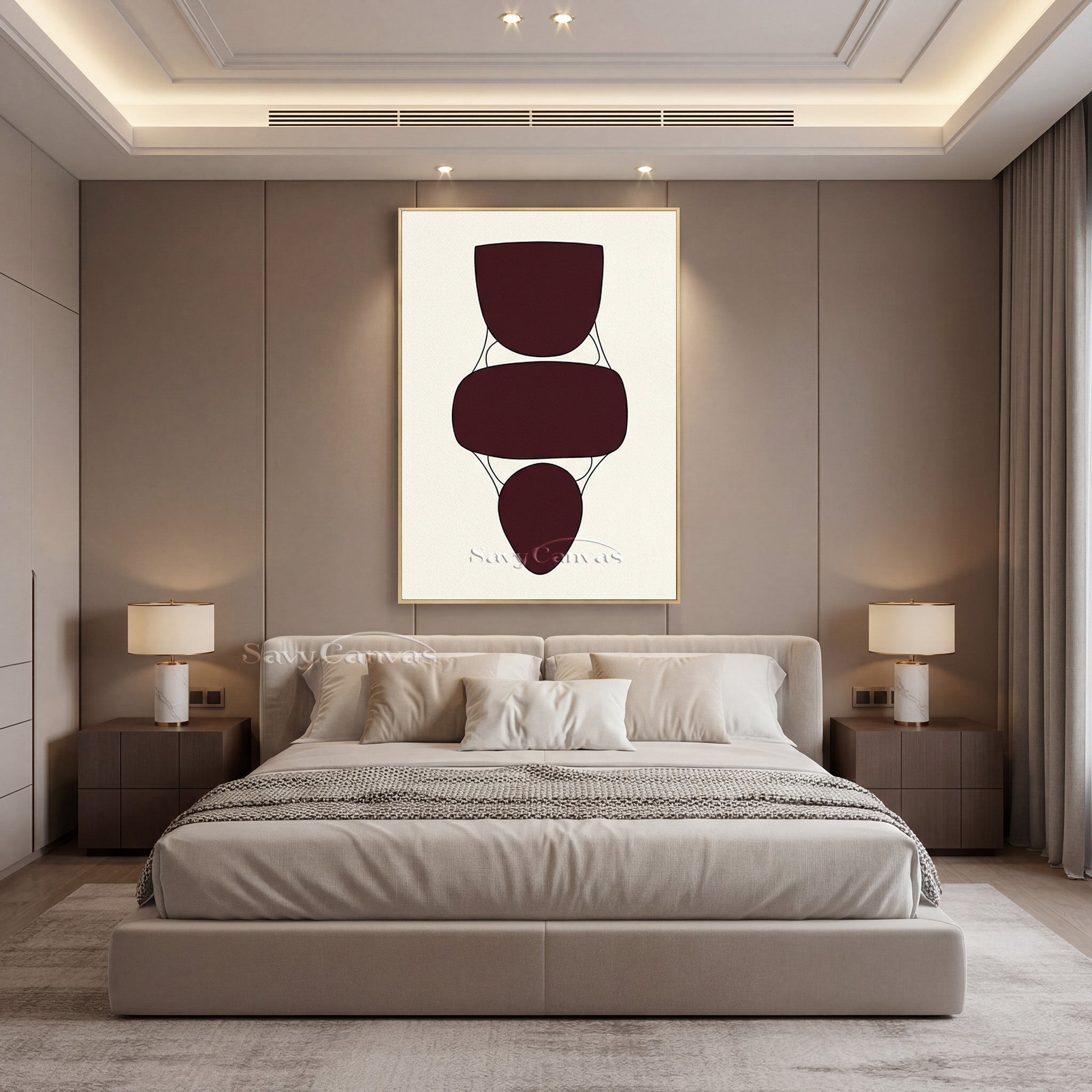 Abstract Geometric Shapes Art | Burgundy & Cream Painting #AA 499