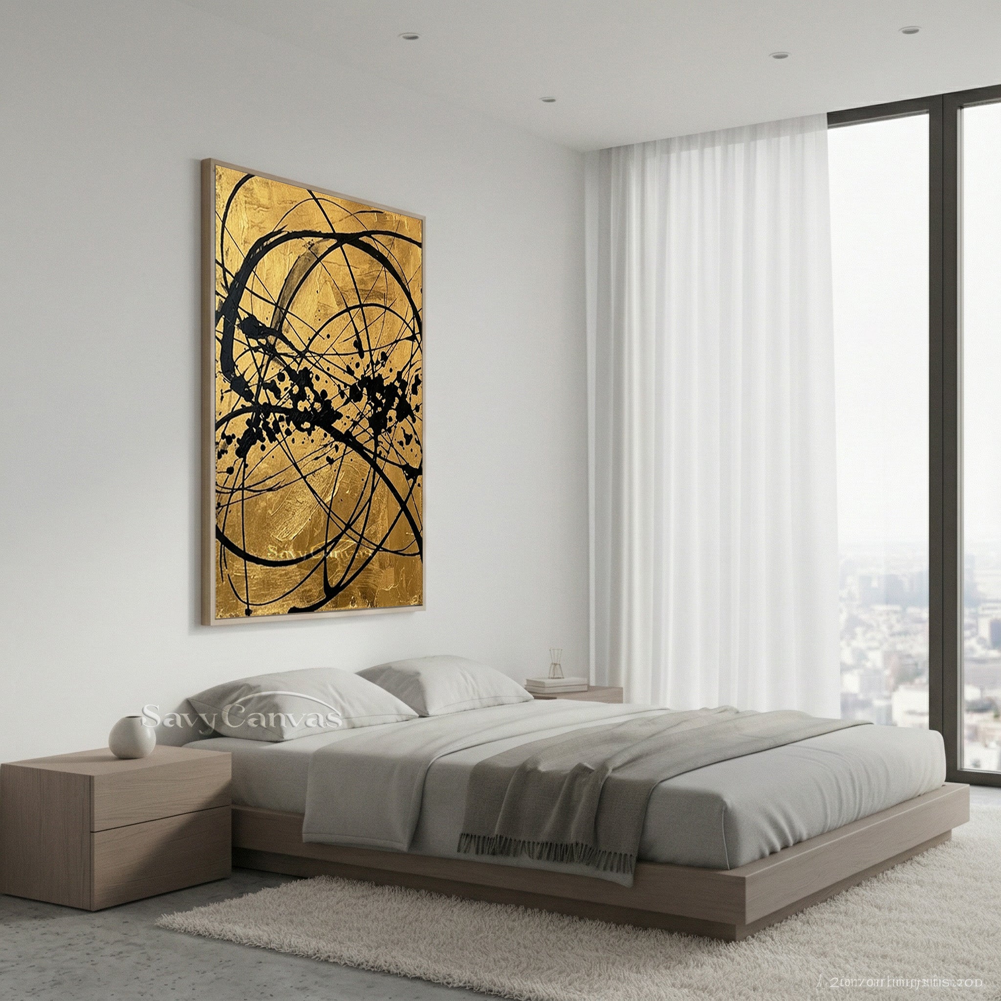 Bold Gold and Black Abstract Wall Art | Luxury Modern Decor #AA 523