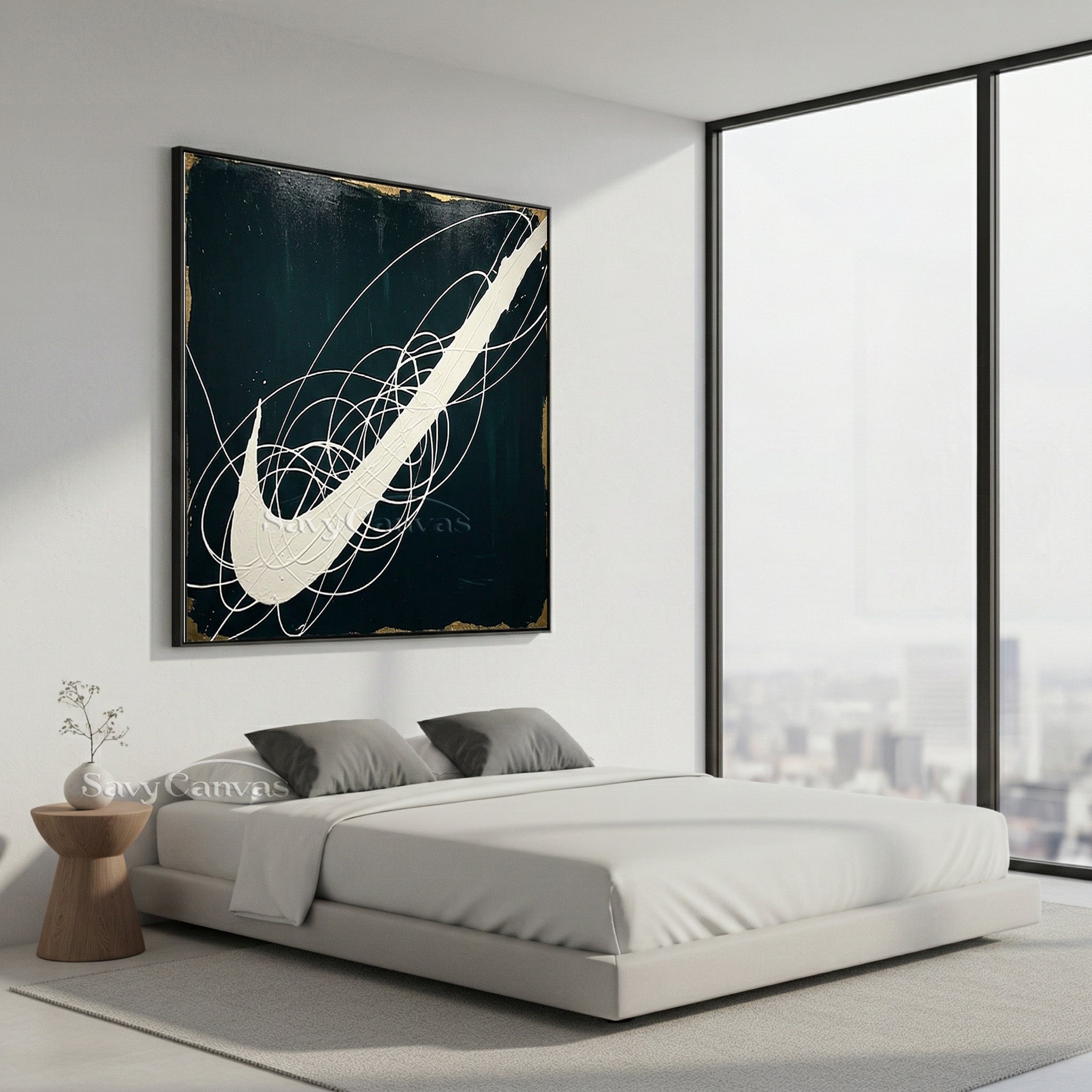 Minimalist Black and White Poollock Painting | Hand-Painted Canvas Art #JJ 449