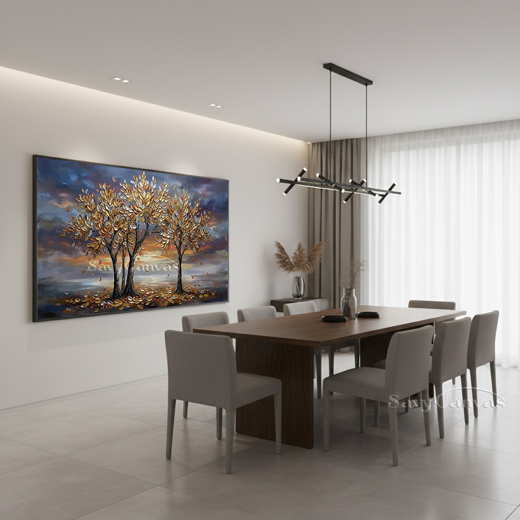 3D Textured Golden Tree Oil Painting - Modern Wall Art for Living Room #SS 034