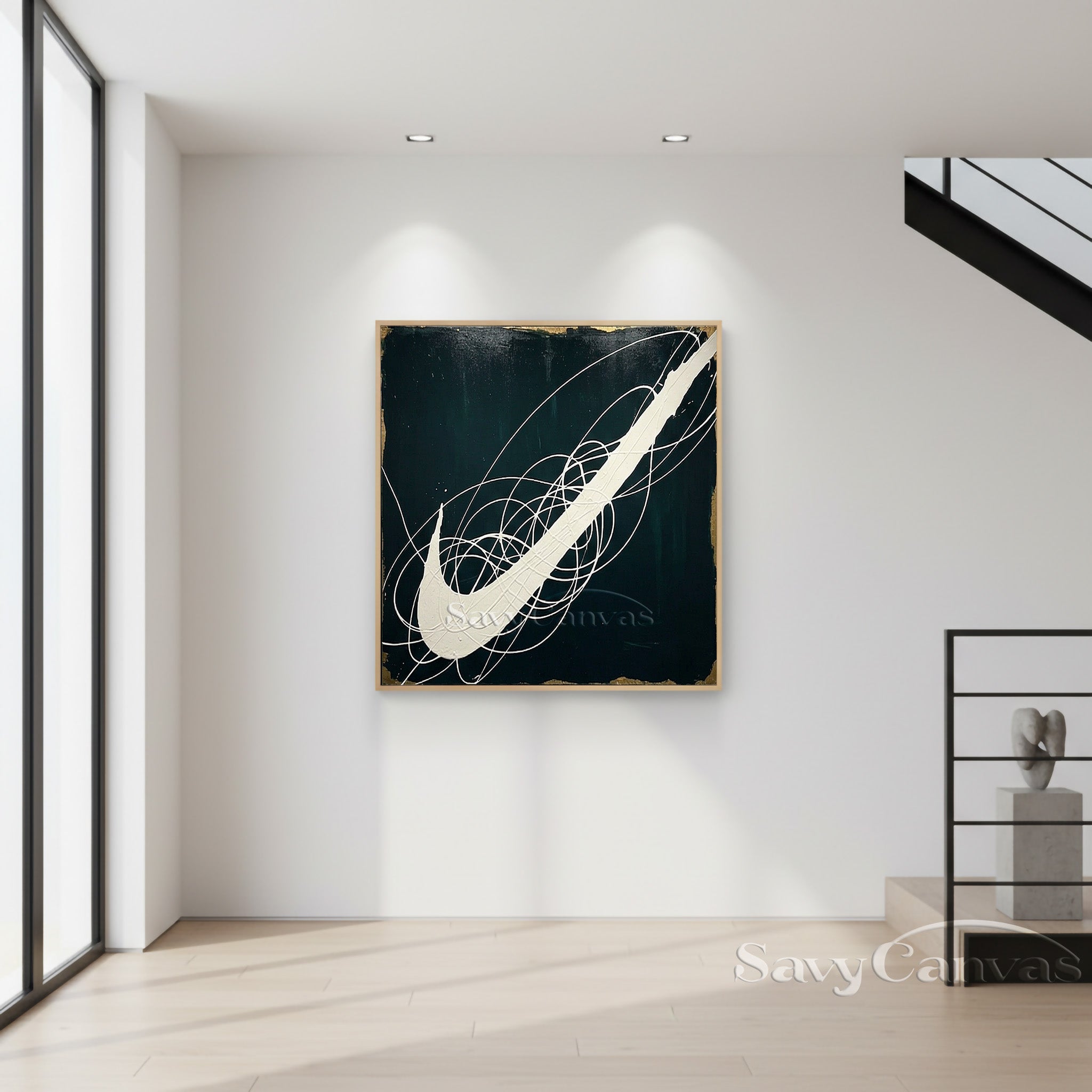 Minimalist Black and White Poollock Painting | Hand-Painted Canvas Art #JJ 449