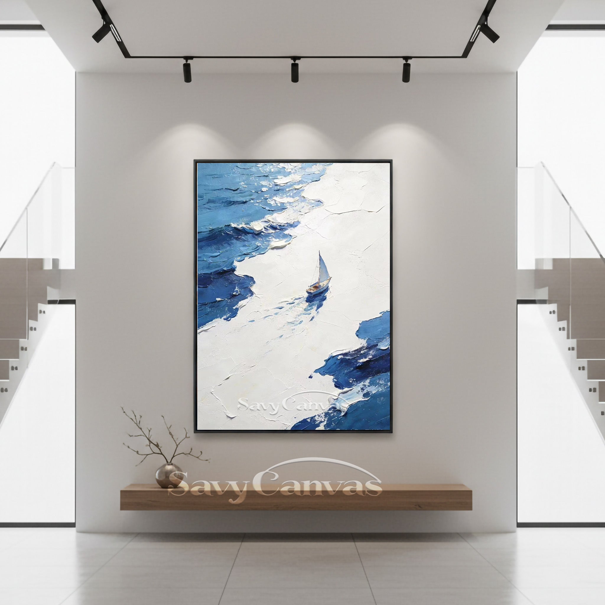 3D Textured Sailboat Seascape Oil Painting | Blue Ocean Wall Art #SS 003