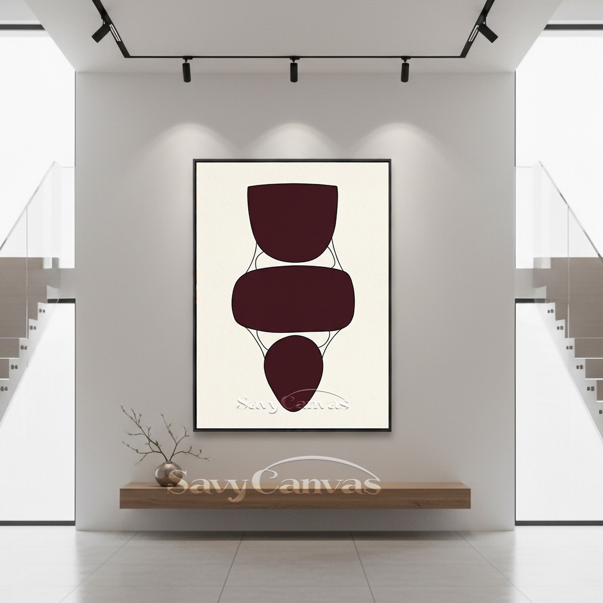 Abstract Geometric Shapes Art | Burgundy & Cream Painting #AA 499