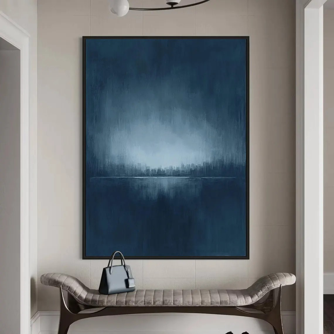 Large Contemporary Abstract  Handmade Vertical Blue Canvas Art #TC 047