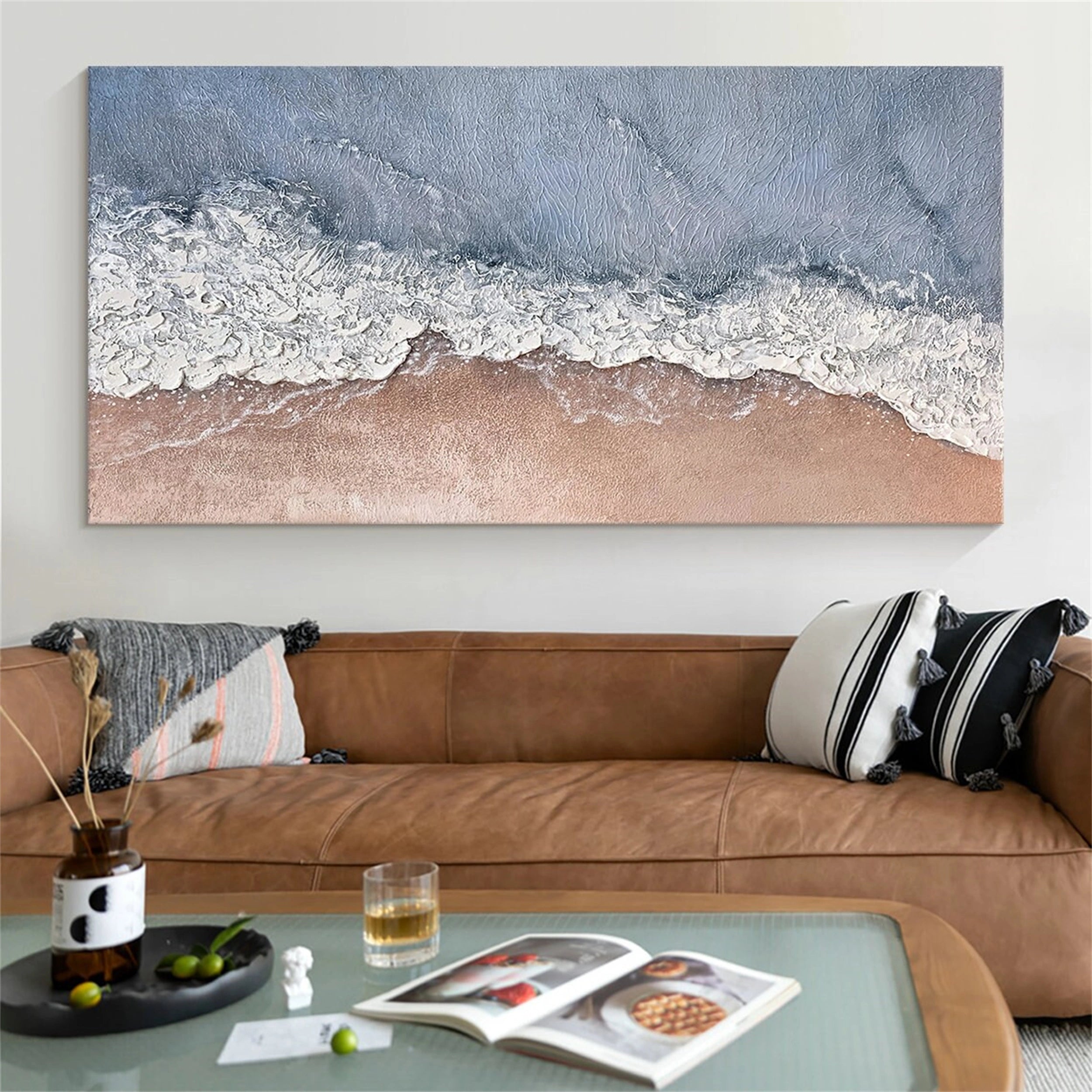 Wide Aerial Beach Abstract Art - Modern Serene Coastal Decor