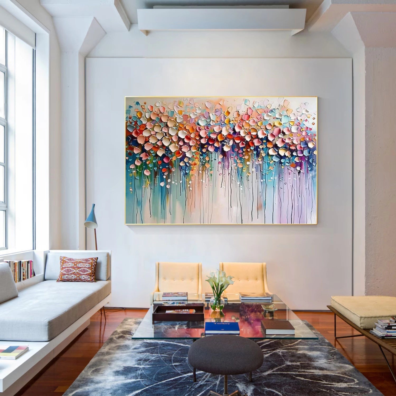Artistic Living Room Decor: Hand - Painted Floral Oil Painting for Sale #JJ 343