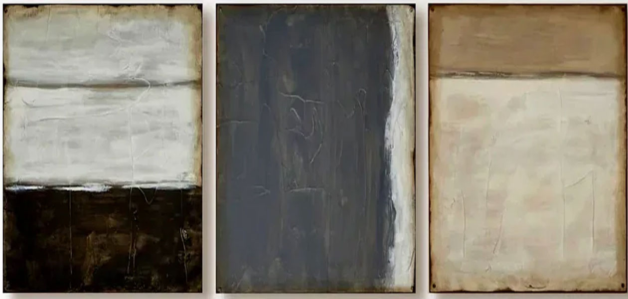 Abstract Triptych Oil Painting Set for Living Room Decor | Neutral Tones #ZZ 002